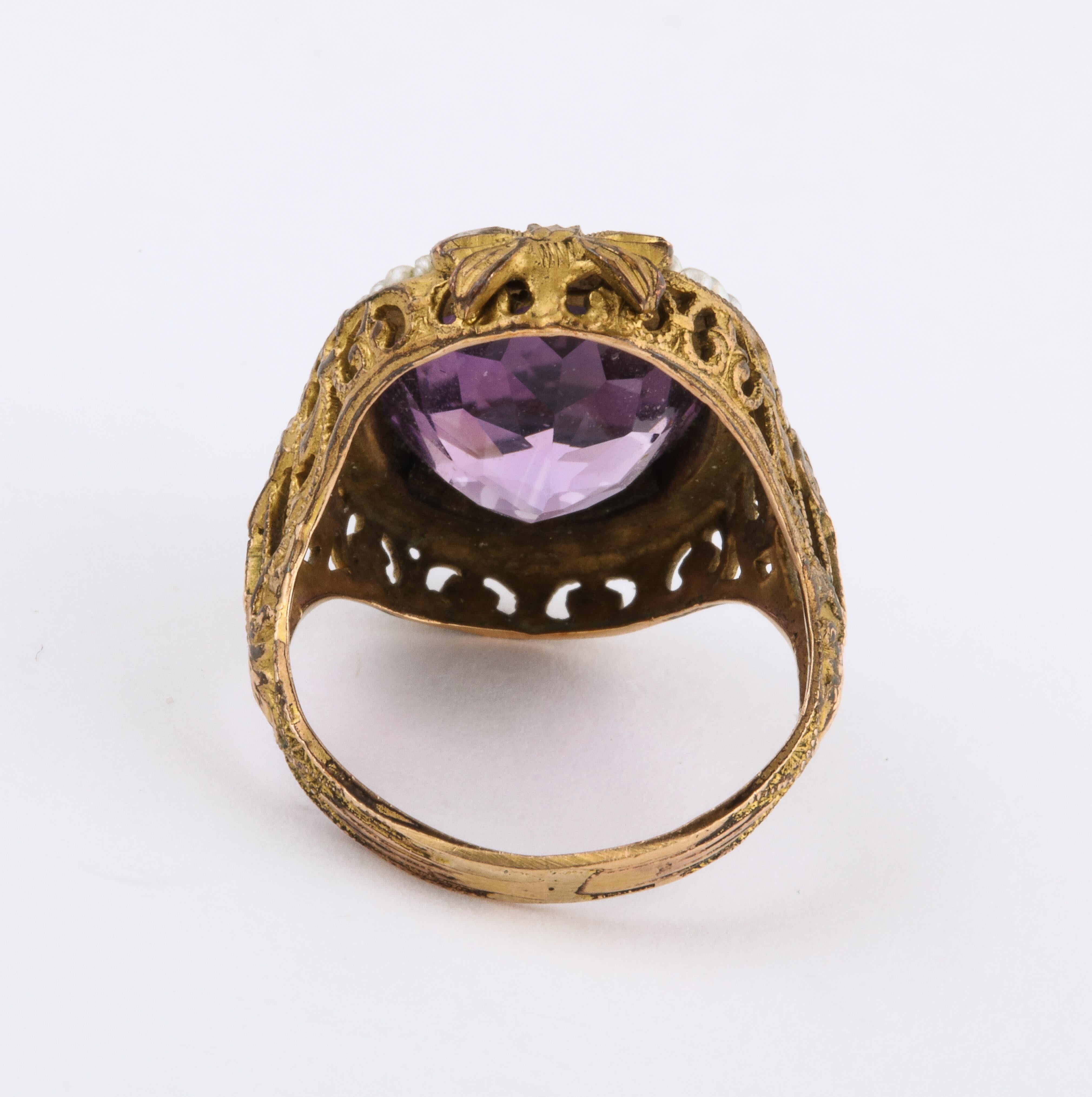 Antique Amethyst Pearl Ring, circa 1890 In Fair Condition In St. Catharines, ON