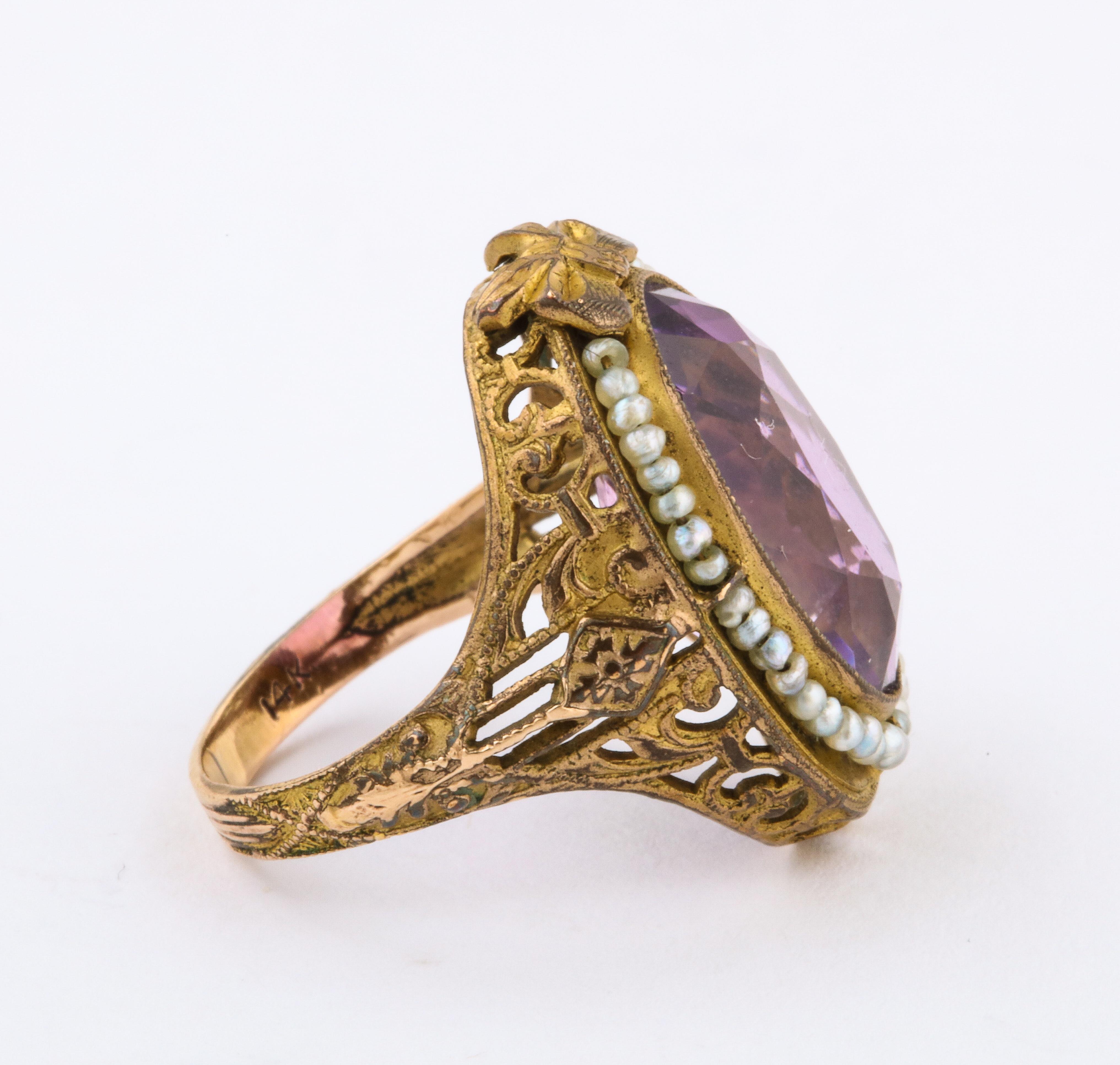 Women's or Men's Antique Amethyst Pearl Ring, circa 1890