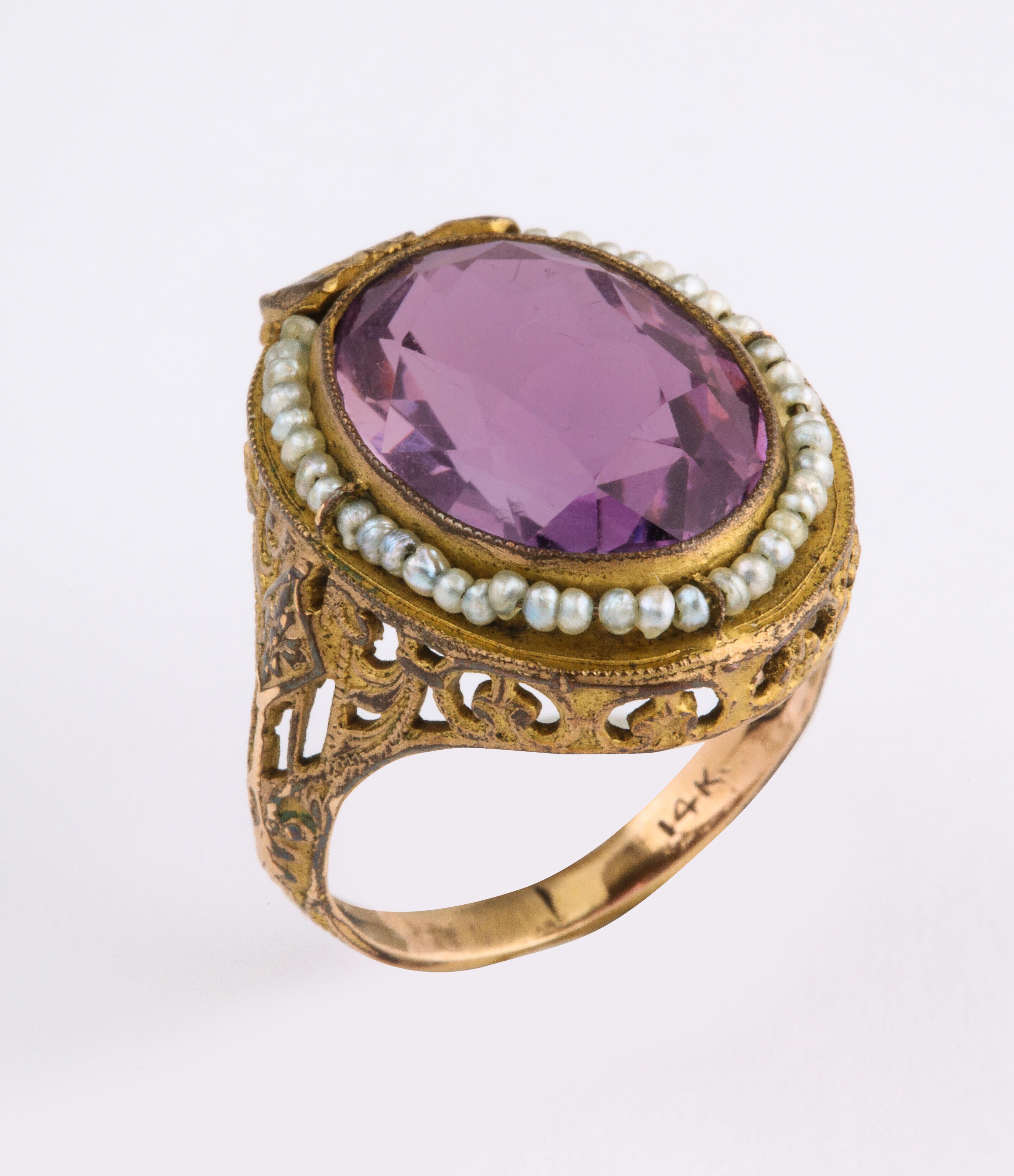 Antique Amethyst Pearl Ring, circa 1890 2