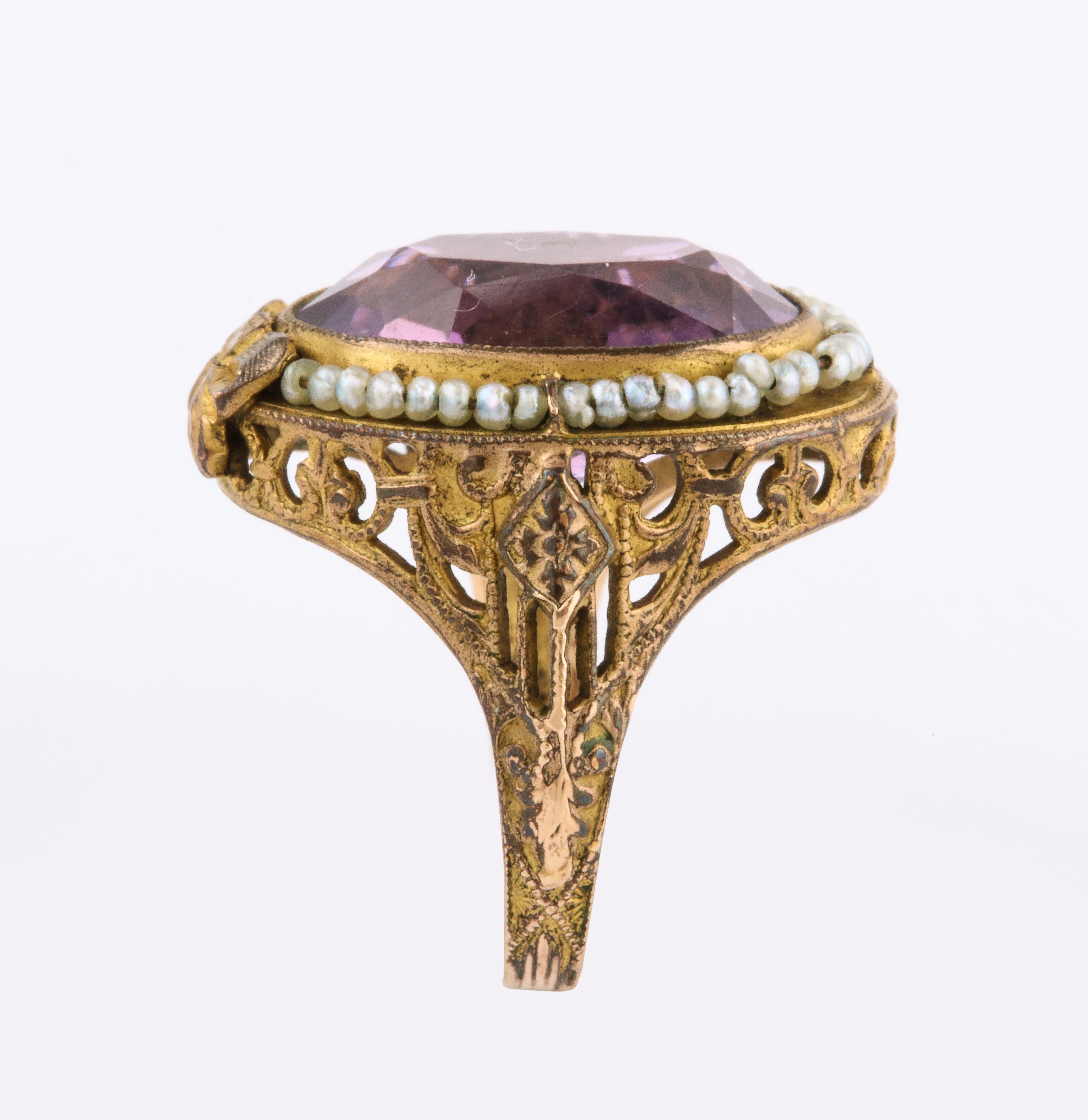 Antique Amethyst Pearl Ring, circa 1890 3