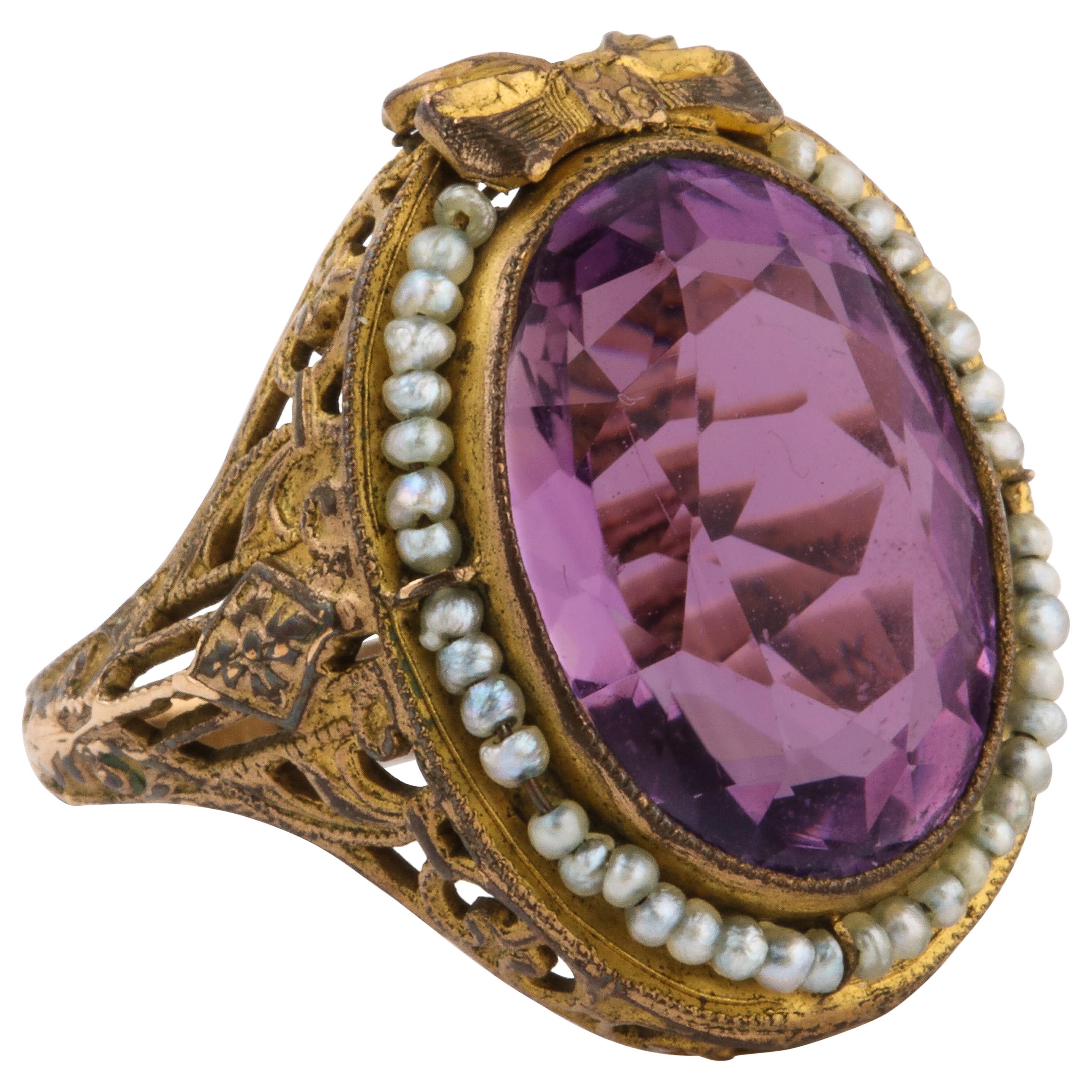 Antique Amethyst Pearl Ring, circa 1890