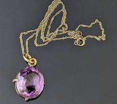 Antique Amethyst pendant necklace, 9k gold trace chain