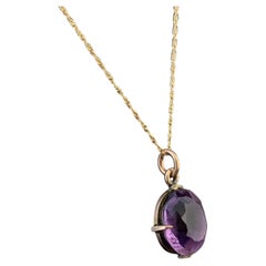 Antique Amethyst pendant necklace, 9k gold trace chain