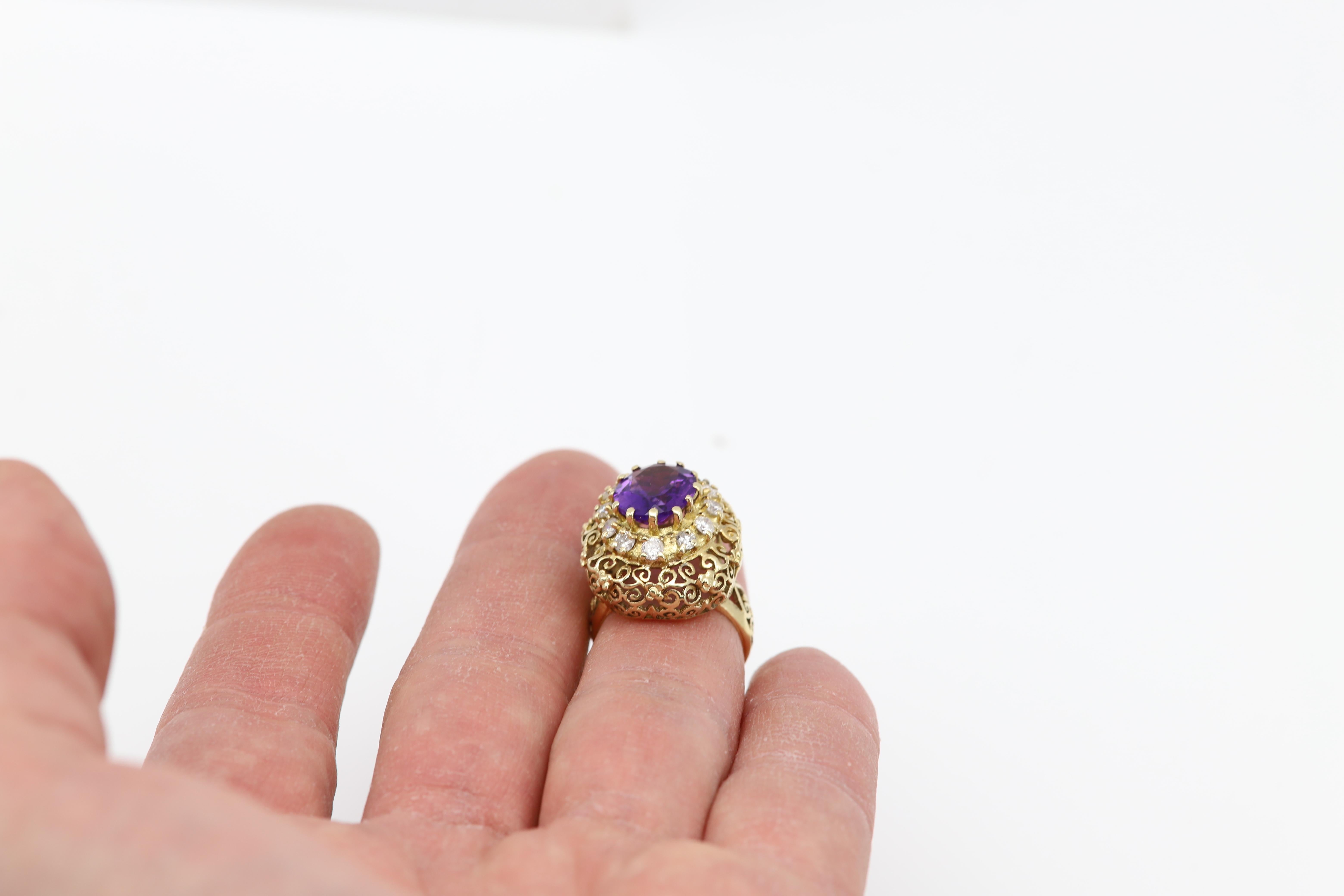 Antiker Amethyst-Ring aus 14 Karat Gelbgold mit filigranem Design, hergestellt im Jahr 1851 im Angebot 5