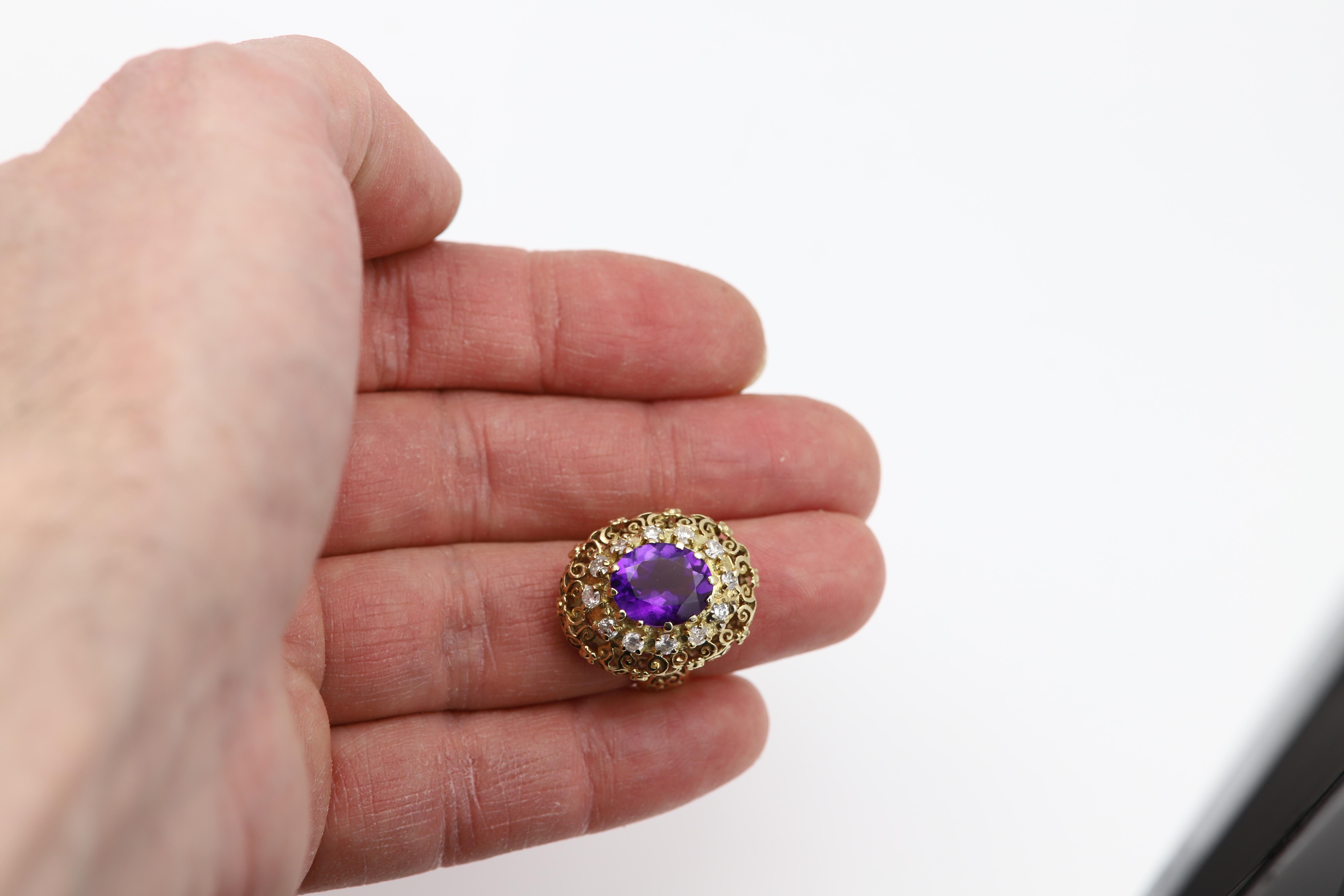 Antiker Amethyst-Ring aus 14 Karat Gelbgold mit filigranem Design, hergestellt im Jahr 1851 im Angebot 6