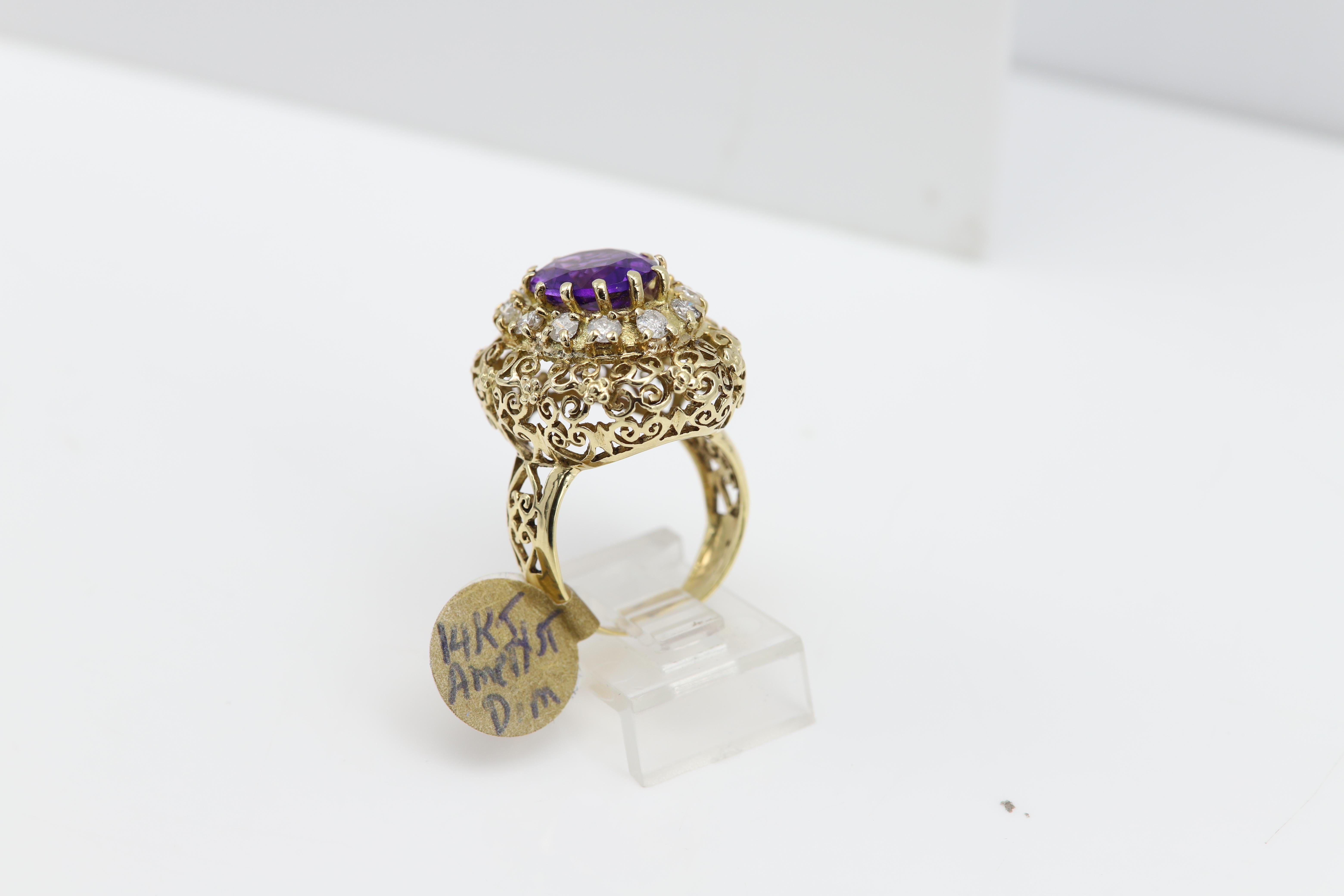 Antiker Amethyst-Ring aus 14 Karat Gelbgold mit filigranem Design, hergestellt im Jahr 1851 im Angebot 1