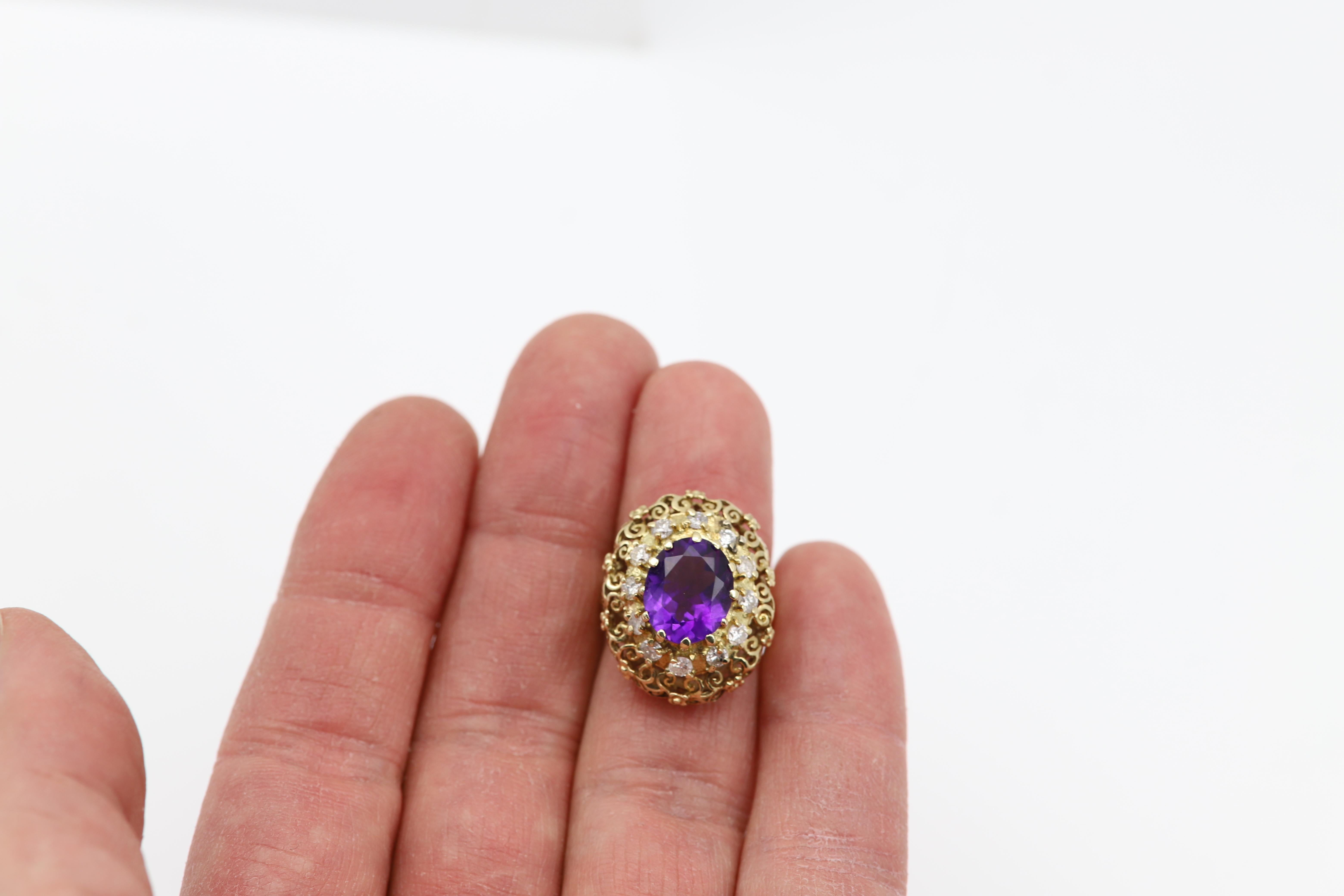 Antiker Amethyst-Ring aus 14 Karat Gelbgold mit filigranem Design, hergestellt im Jahr 1851 im Angebot 4
