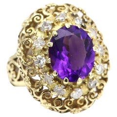 Antiker Amethyst-Ring aus 14 Karat Gelbgold mit filigranem Design, hergestellt im Jahr 1851