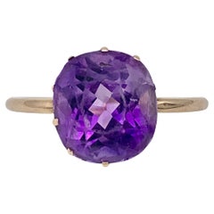 Antique Amethyst Ring Gold Cushion Cut Open Claw setting