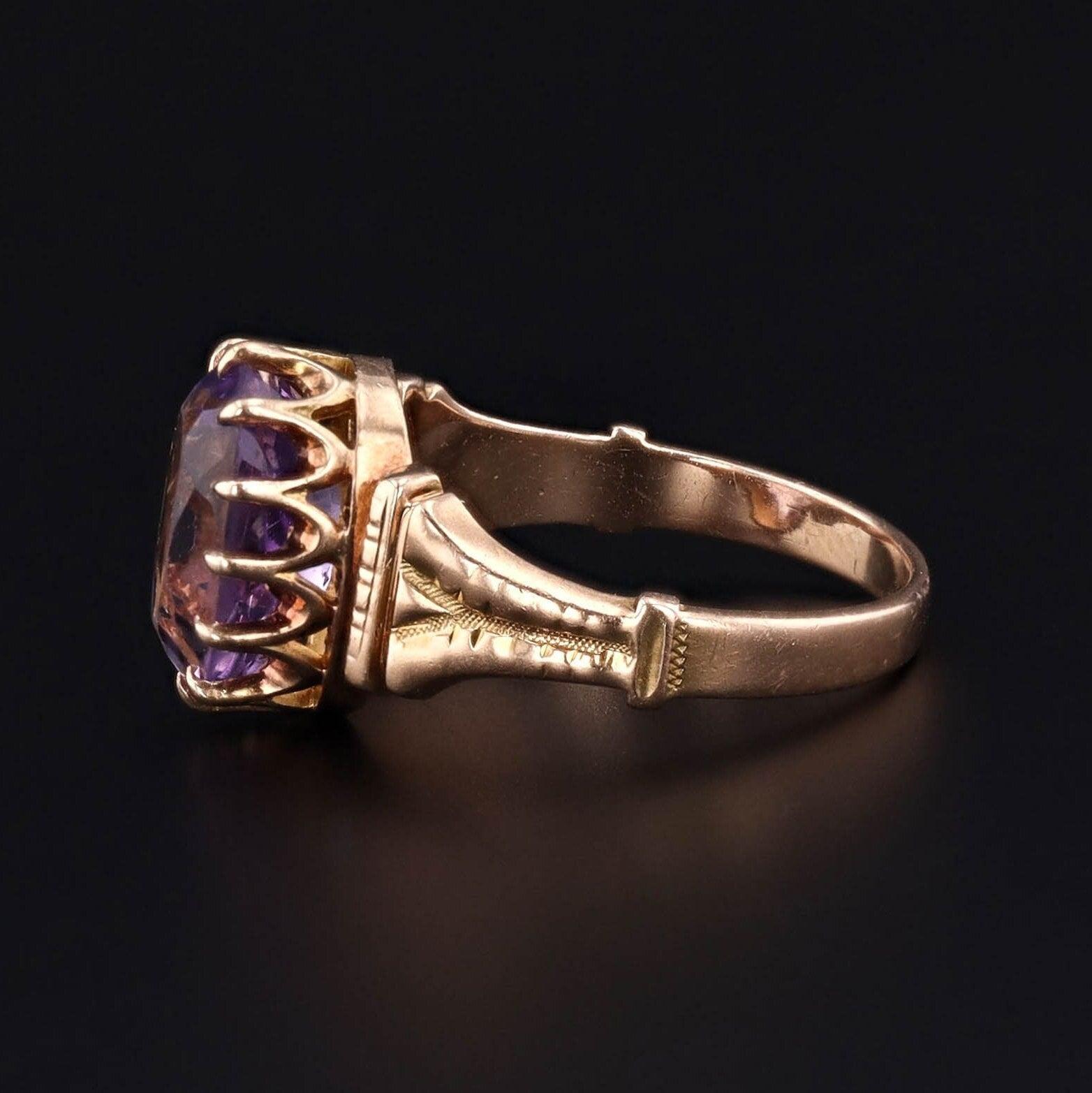 Edoardiano Anello antico con ametista in oro 14k in vendita