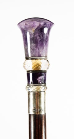 Antique Amethyst, Rock Crystal & Macassar Walking Stick London, 1910