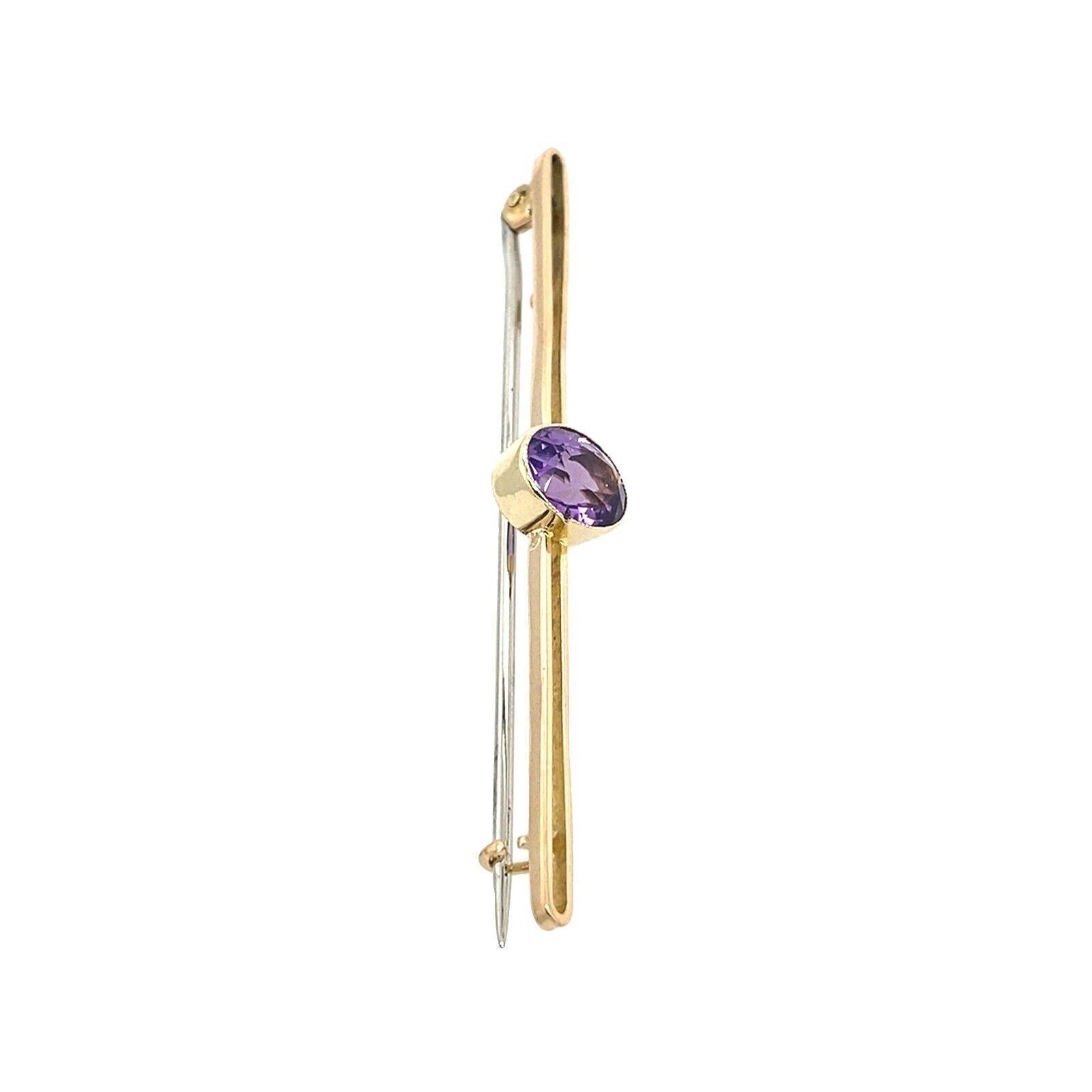 Round Cut Antique Amethyst Set Bar Brooch with Steel Pin in 15ct Rose Gold For Sale