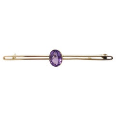 Antique Amethyst Set Bar Brooch with Steel Pin in 15ct Rose Gold