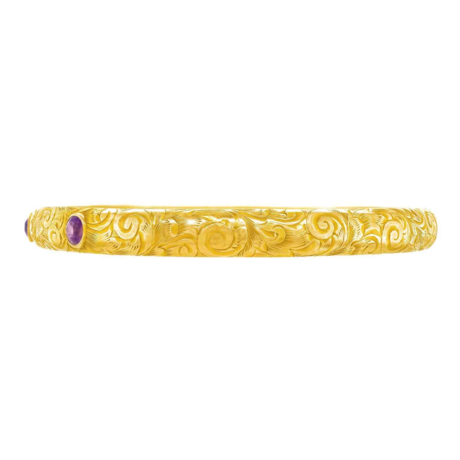 Women's Antique Amethyst-Set Gold Bangle