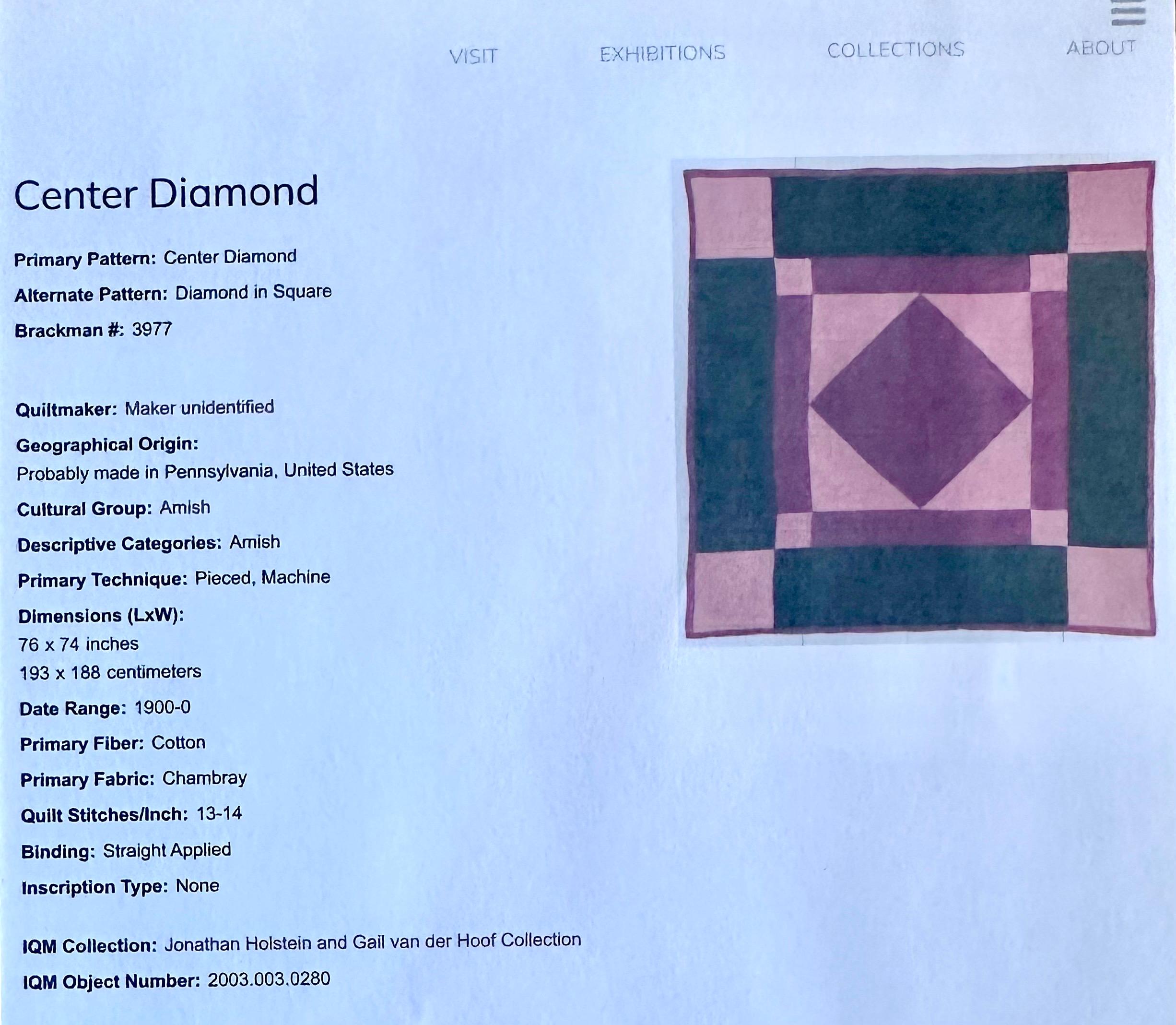 Antique Amish Dimond Quilt with Ex-Museum Provenance For Sale 2