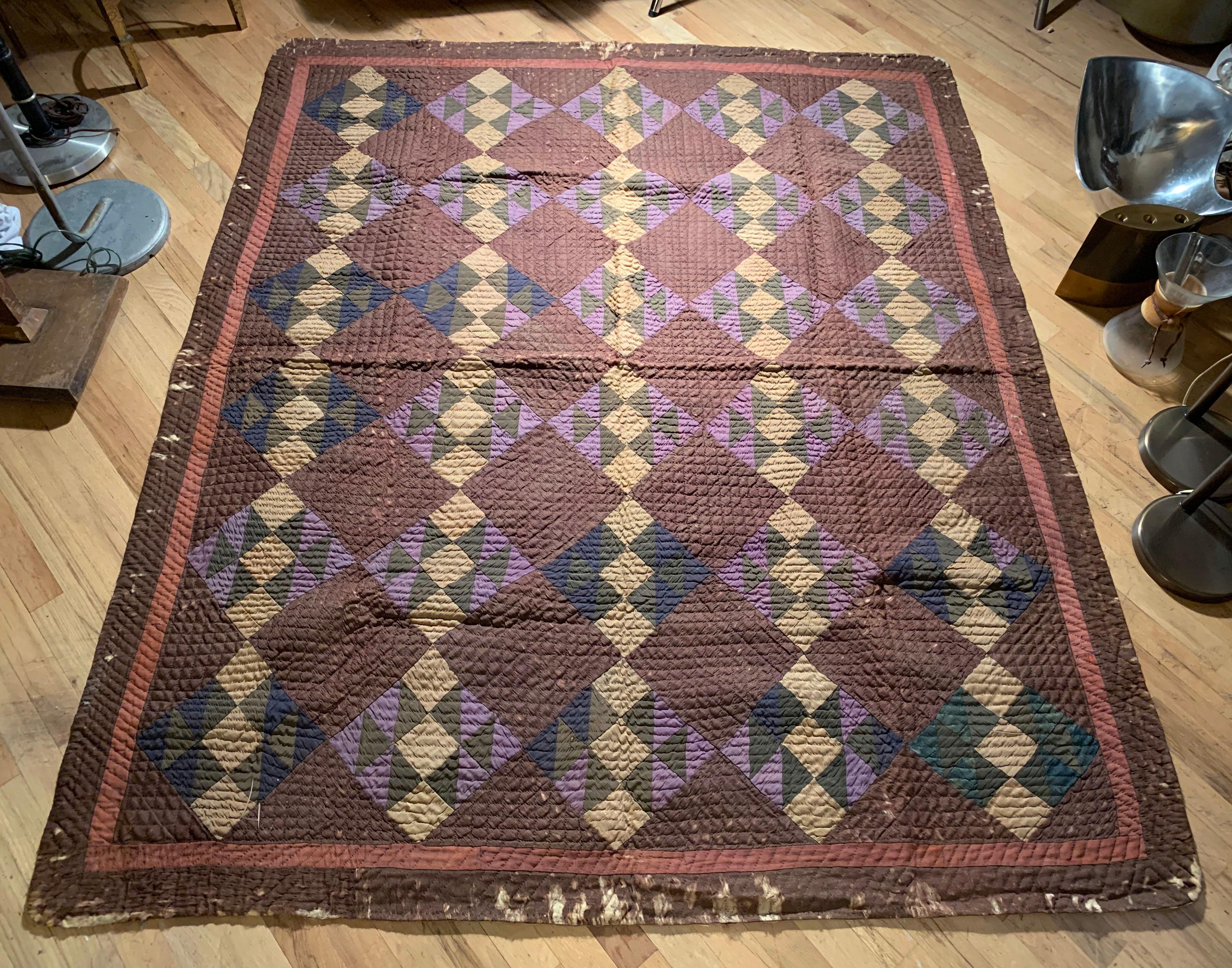 Antique Amish Quilt Blanket In Good Condition For Sale In Chicago, IL