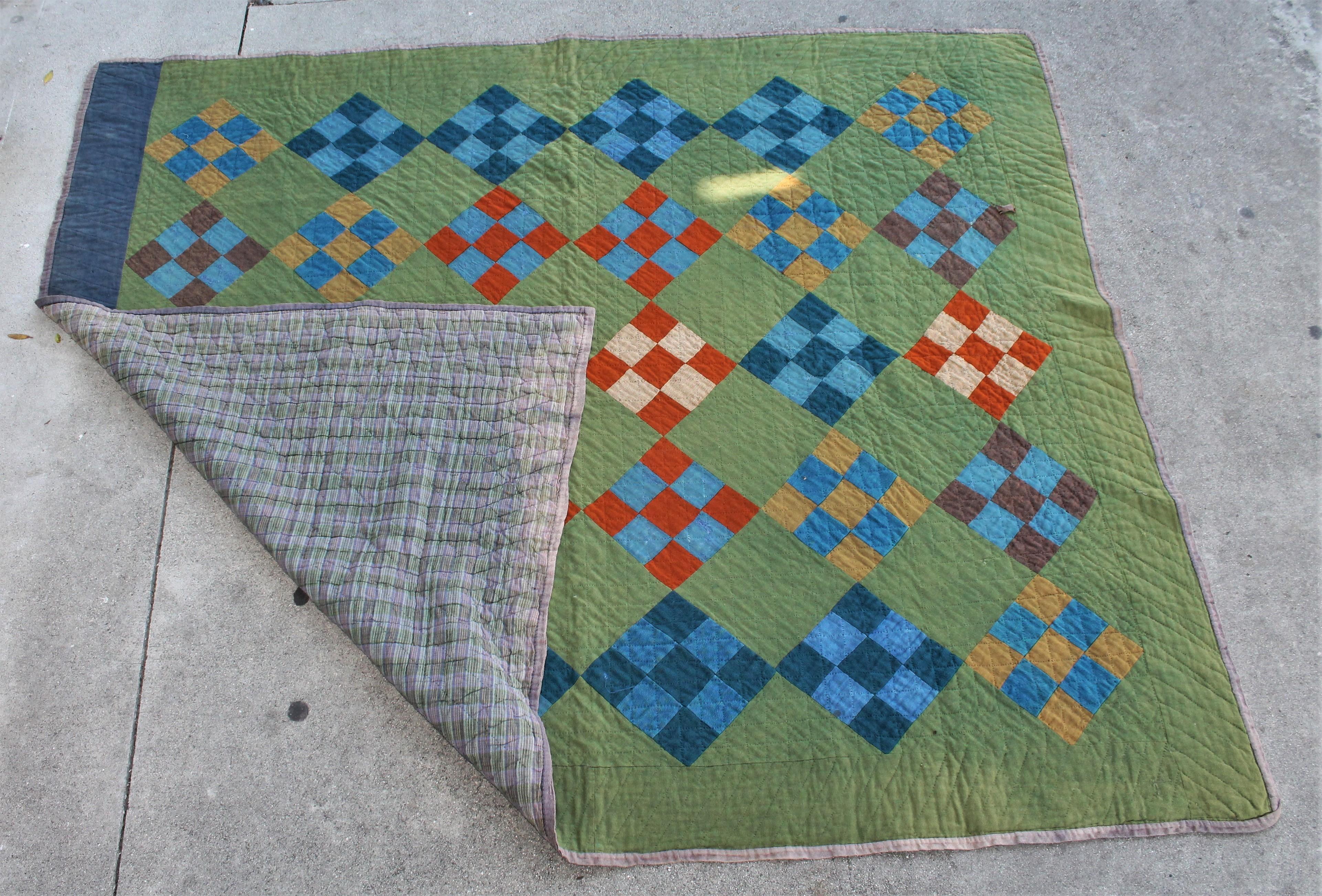 Hand-Crafted Antique Amish Quilt Nine Patch