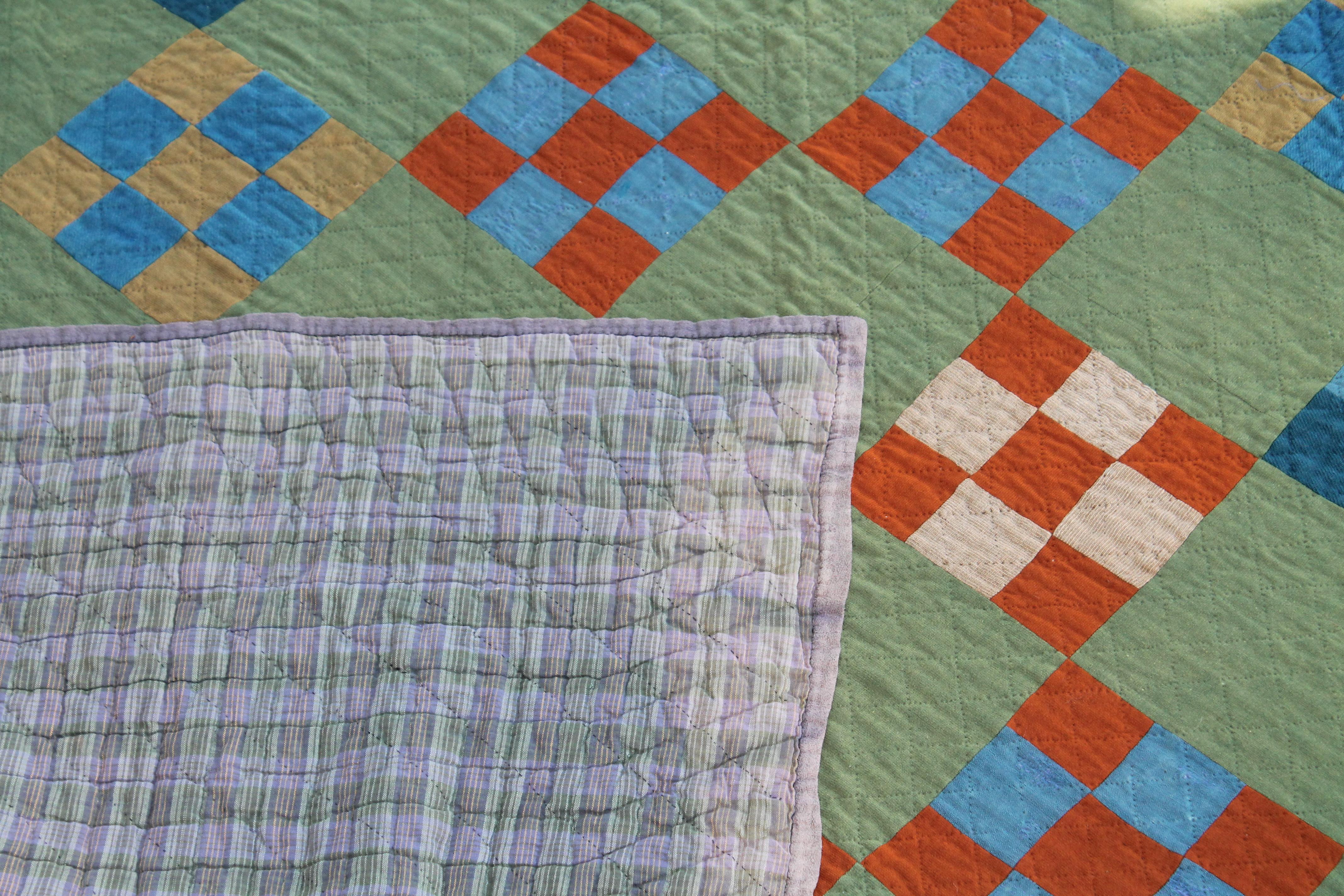 Antique Amish Quilt Nine Patch In Good Condition In Los Angeles, CA