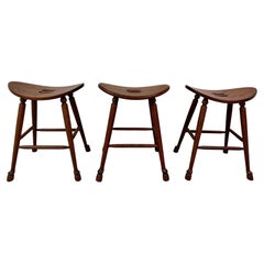 Antique Amish Saddle Style Bar Stools - Set of Three (3)