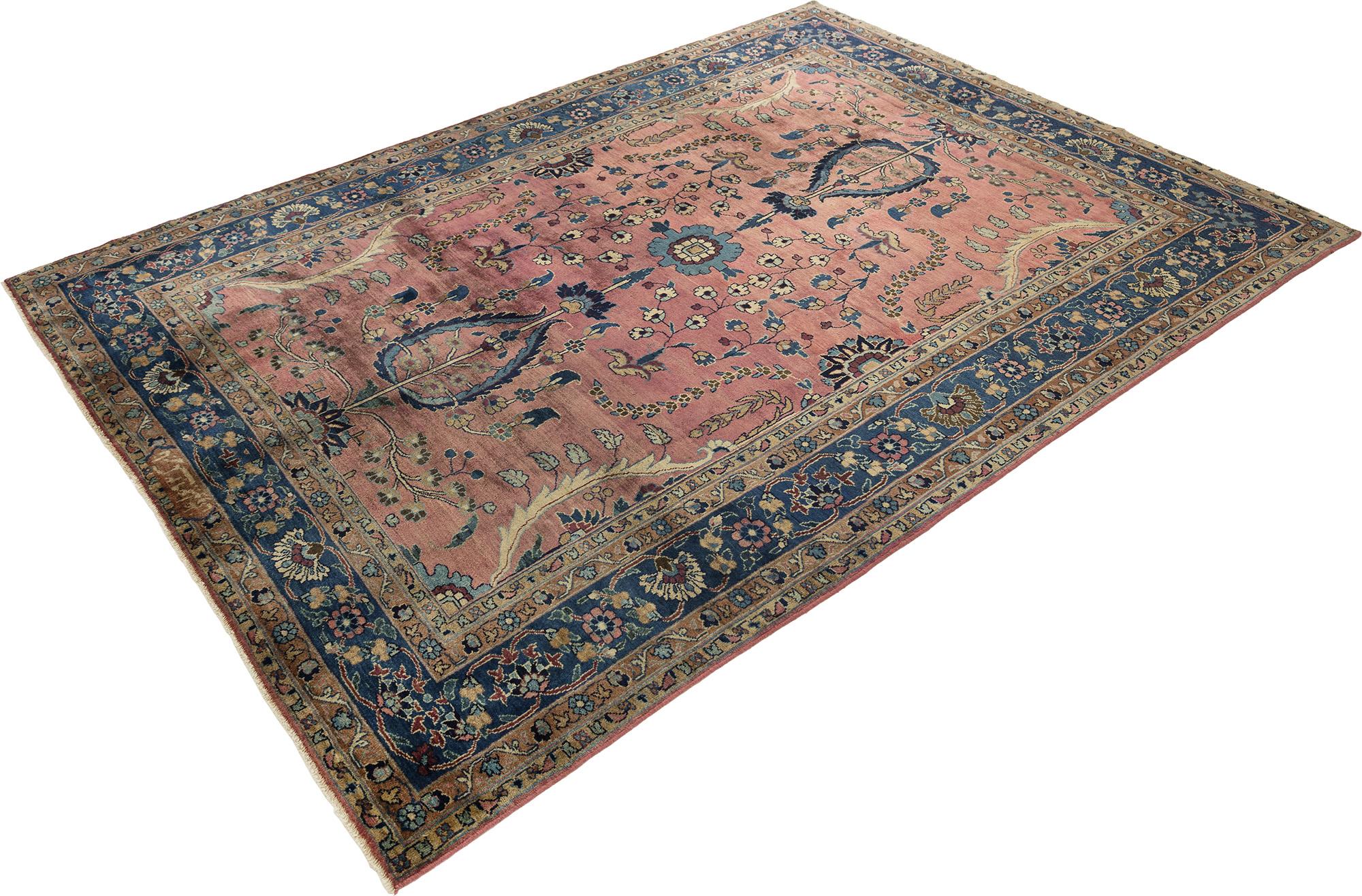 Antikes Amoghli (281cm x 202cm, rosa Grund, antik) (Persisch) im Angebot