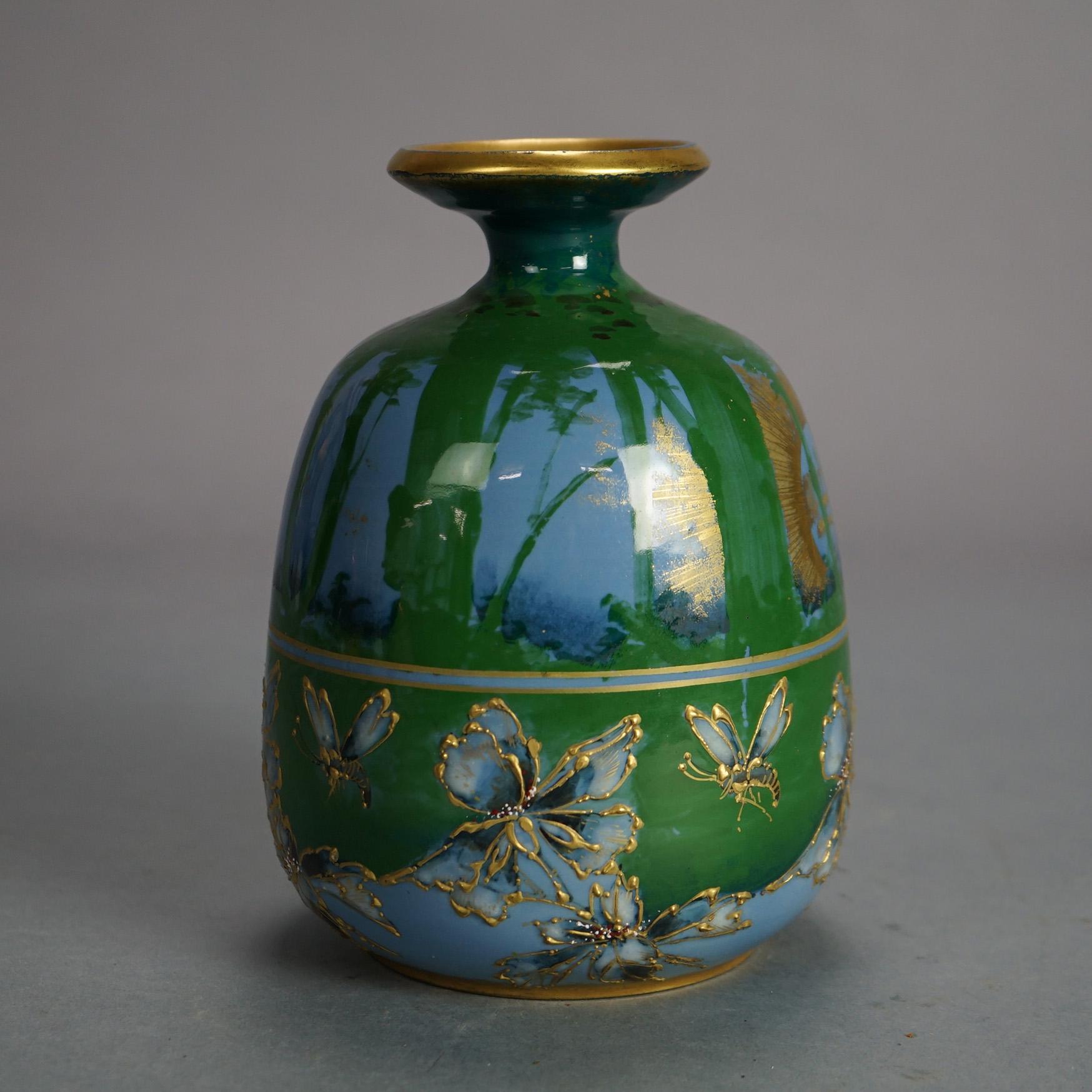 20ième siècle Ancien vase de poterie d'Amphora Teplitz Sunrise Landscape, vers 1910