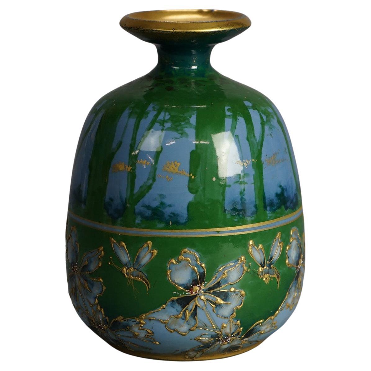 Antique Amphora Teplitz Sunrise Landscape Pottery Vase C1910 For Sale