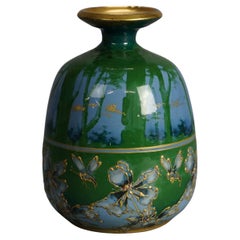 Ancien vase de poterie d'Amphora Teplitz Sunrise Landscape, vers 1910