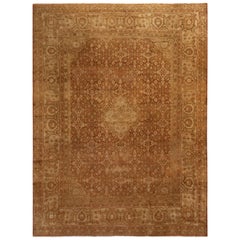 Tapis ancien en laine Amritsar beige et marron à motifs floraux par Rug & Kilim
