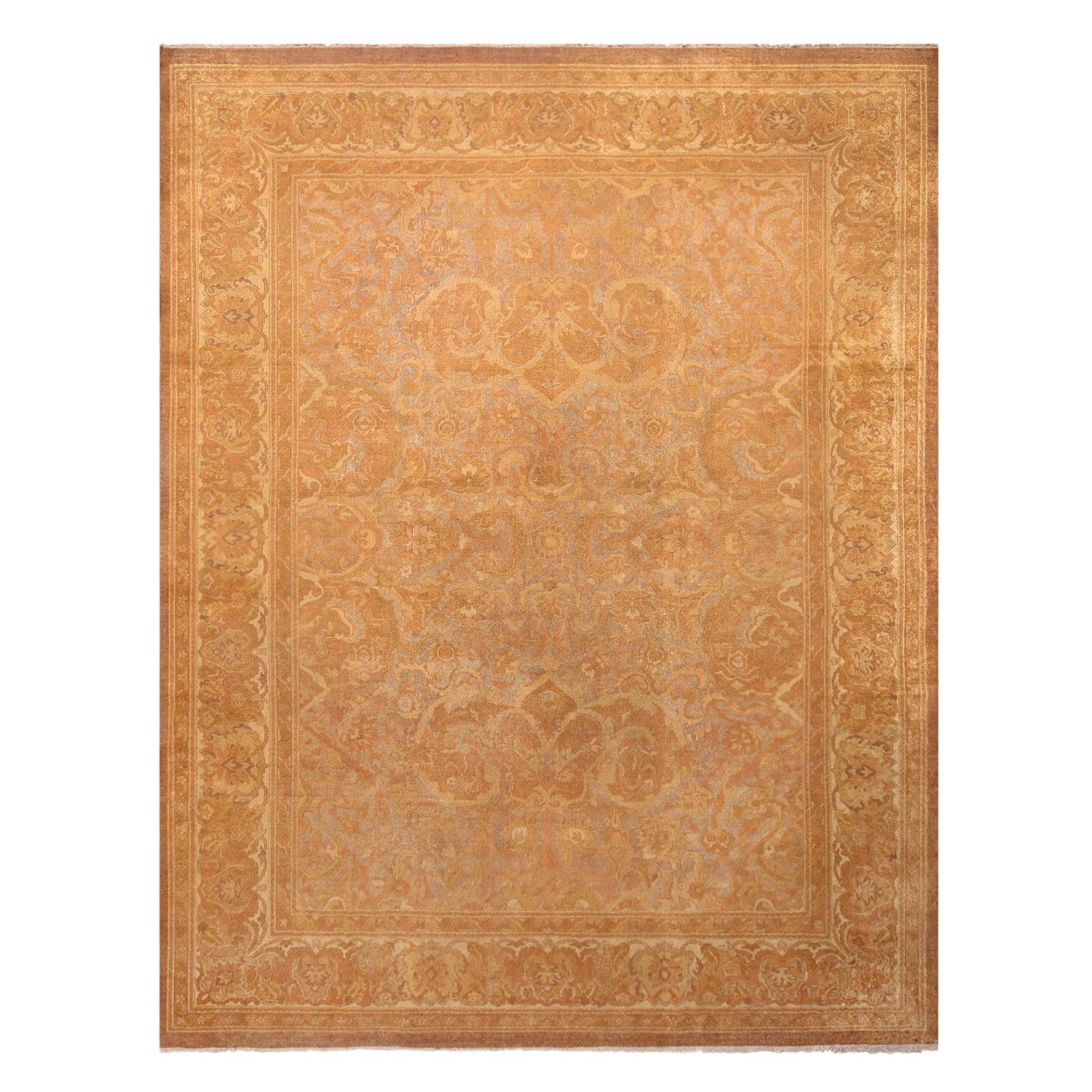 Tapis floral ancien en laine beige-marron Amritsar avec détails champêtres de Rug & Kilim