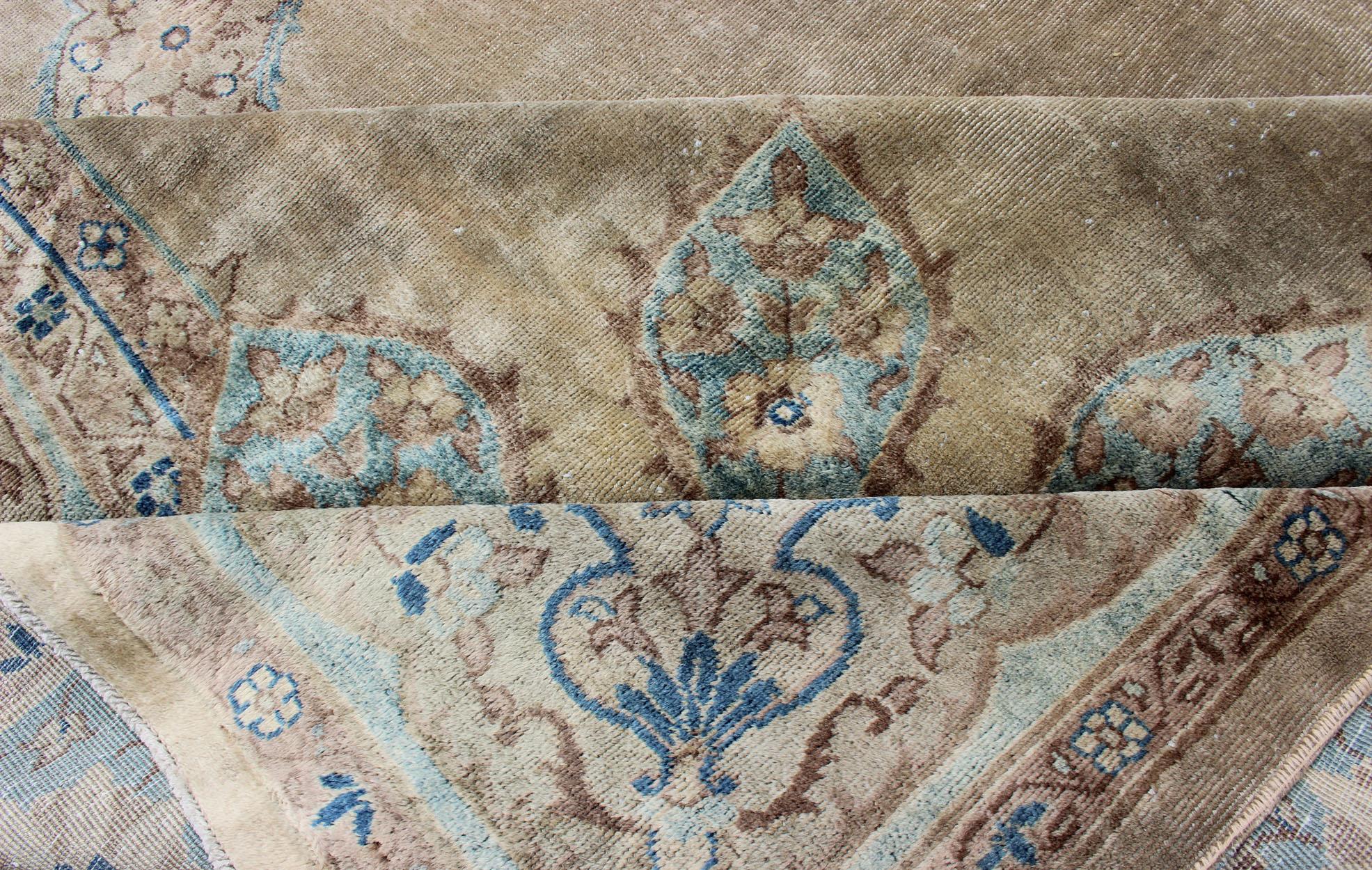 Antique Hand Knotted Amritsar Carpet in Taupe, Light Brown and Blue Accent's 5