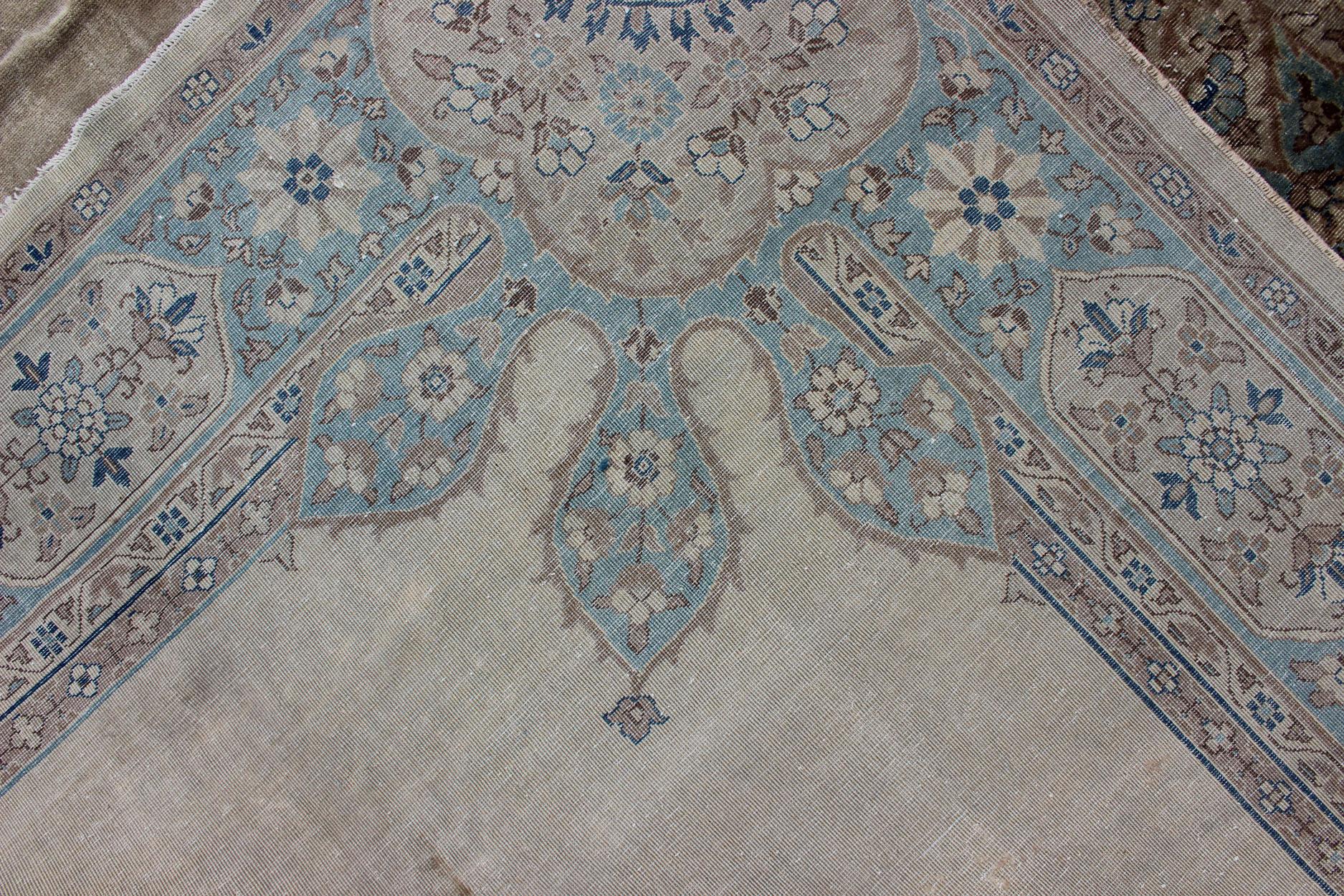 Antique Hand Knotted Amritsar Carpet in Taupe, Light Brown and Blue Accent's 6