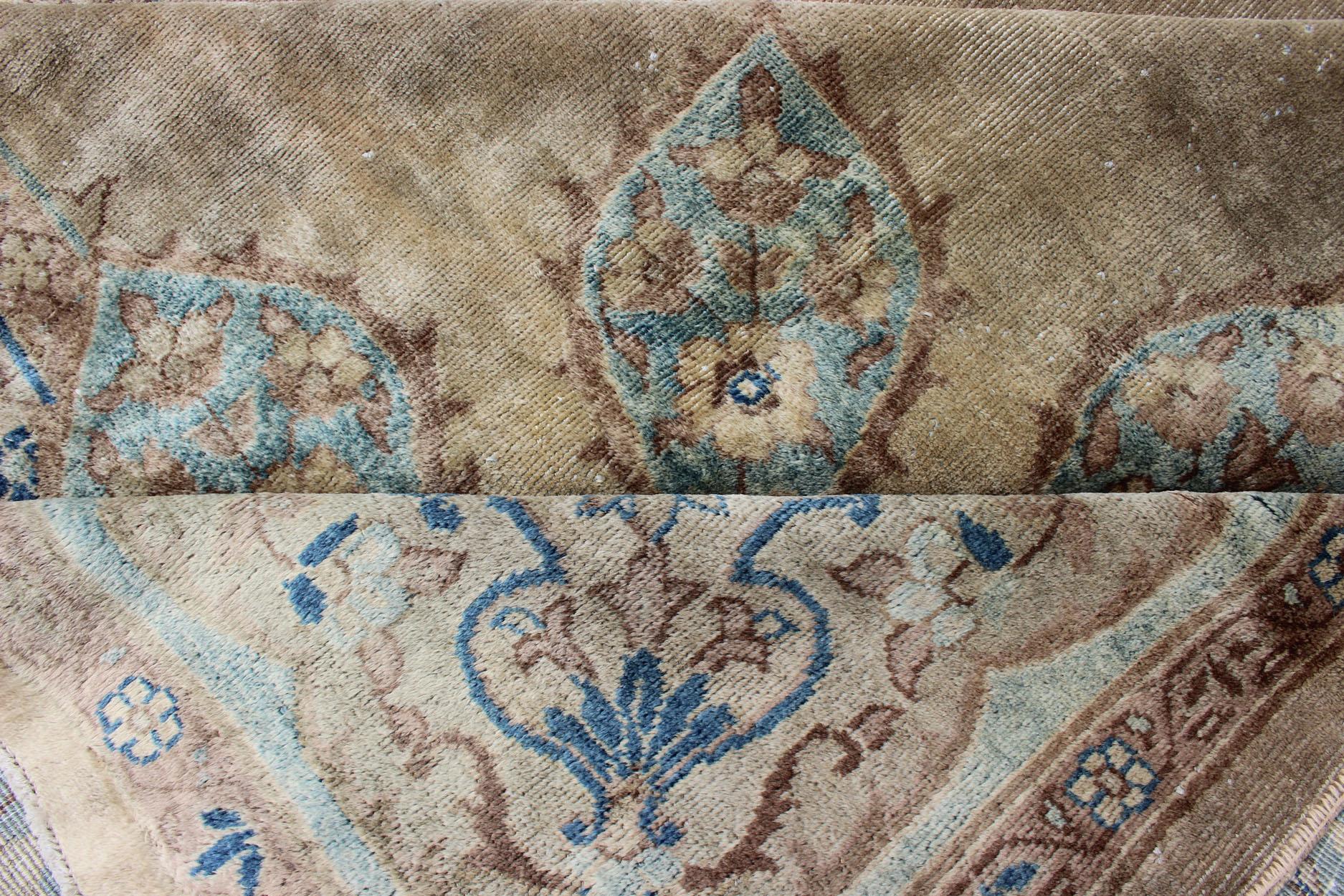 Antique Hand Knotted Amritsar Carpet in Taupe, Light Brown and Blue Accent's 7