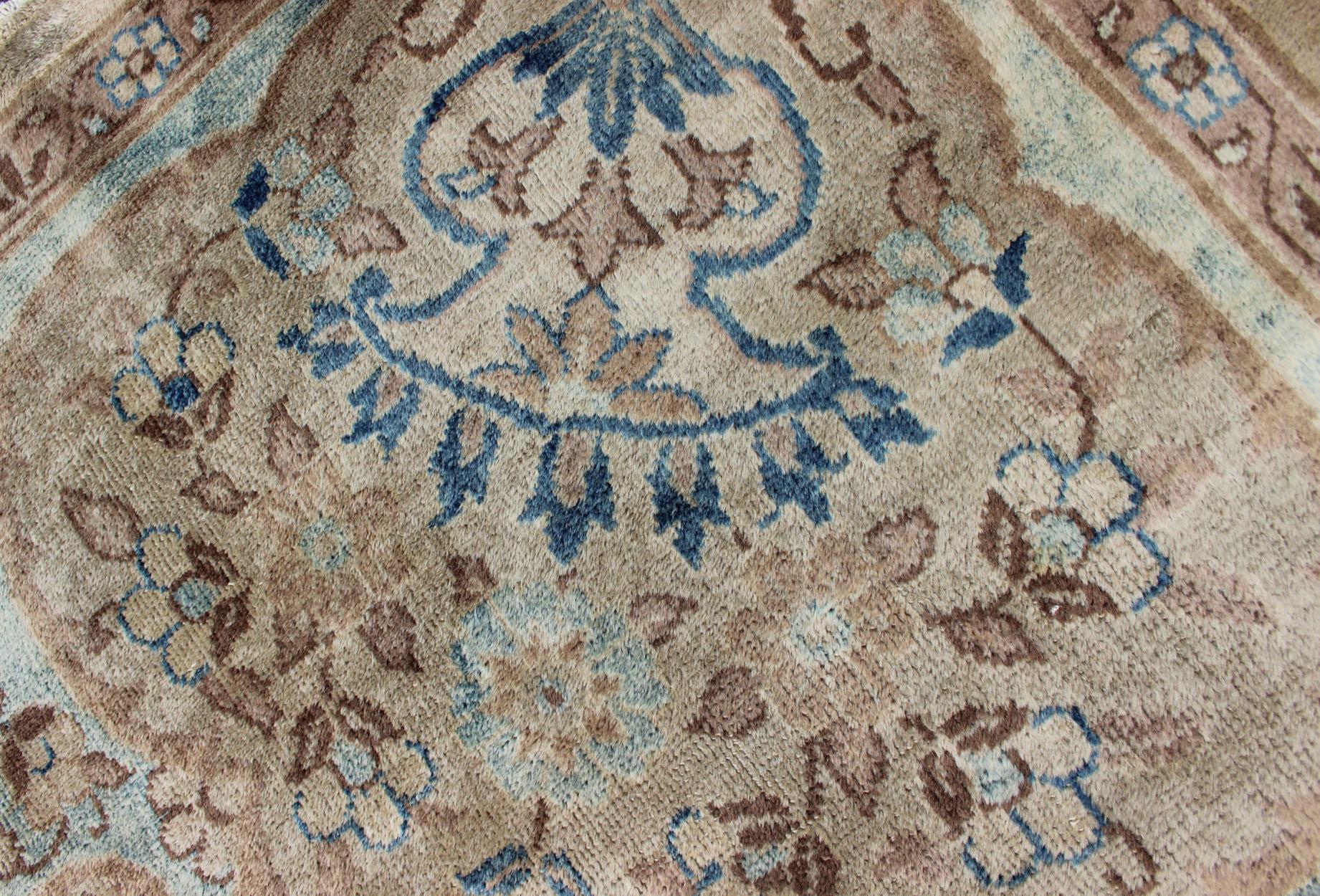 Antique Hand Knotted Amritsar Carpet in Taupe, Light Brown and Blue Accent's 8