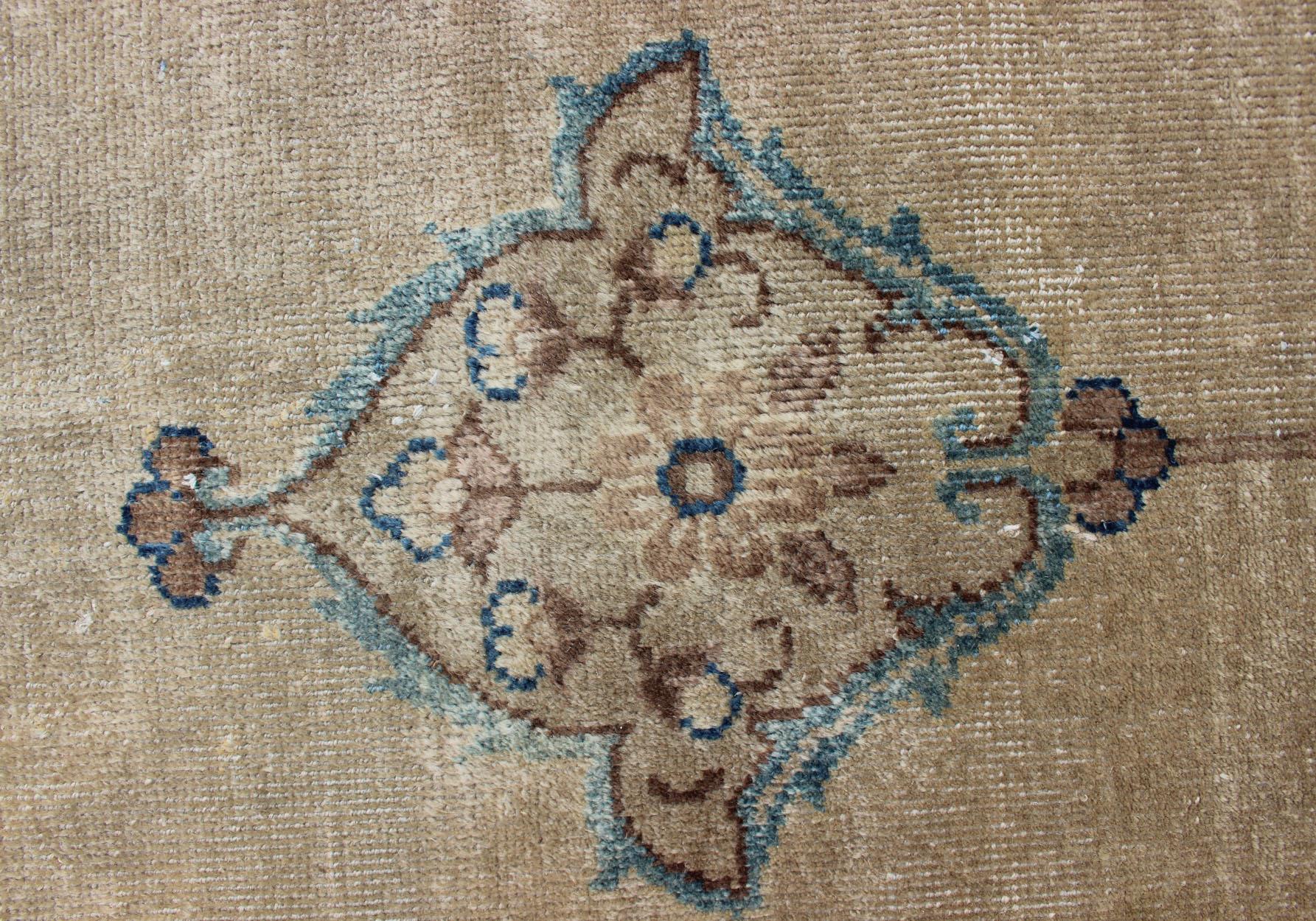 Antique Hand Knotted Amritsar Carpet in Taupe, Light Brown and Blue Accent's 9