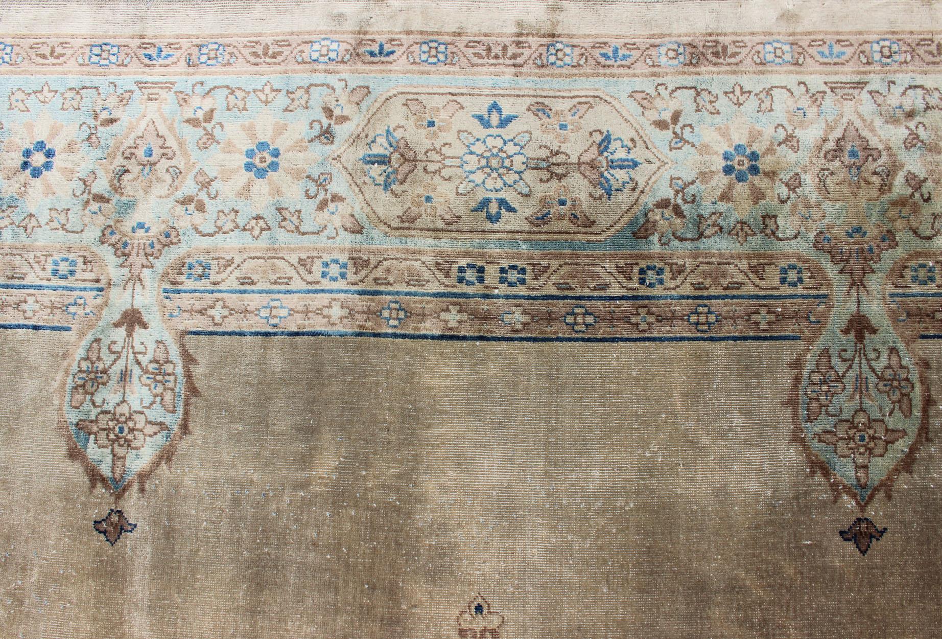 Antique Hand Knotted Amritsar Carpet in Taupe, Light Brown and Blue Accent's 10