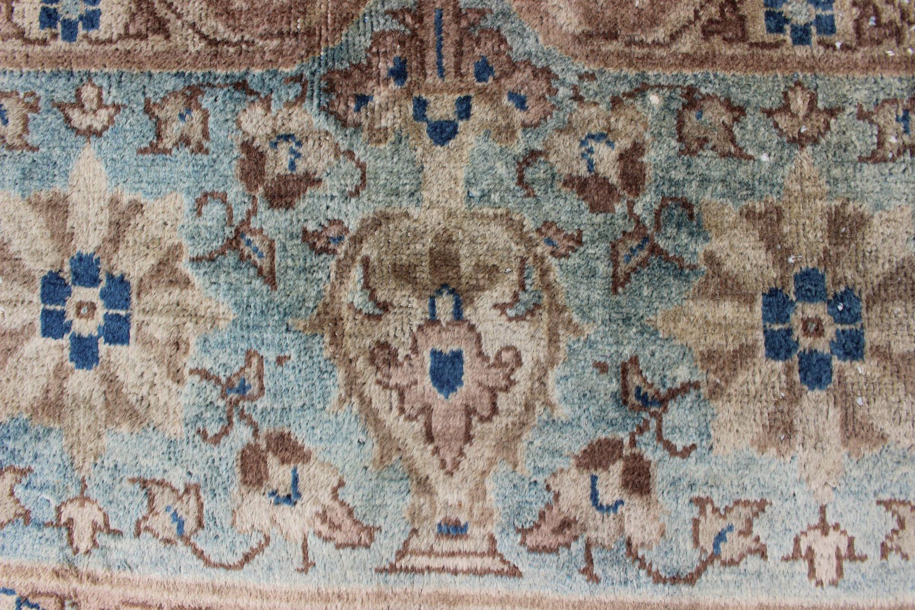 Antique Hand Knotted Amritsar Carpet in Taupe, Light Brown and Blue Accent's 11