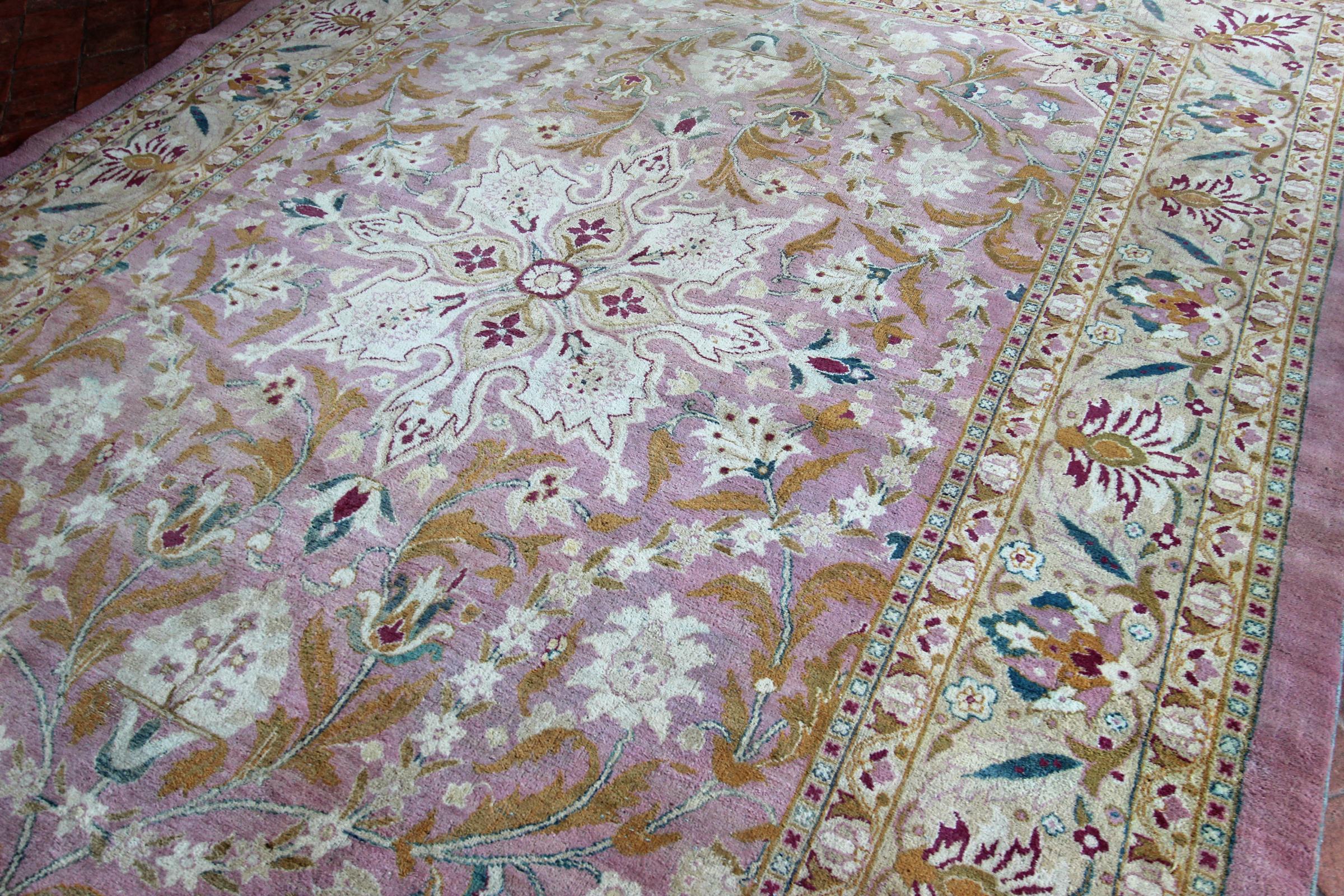 Indian Antique Amritsar Carpet, India, Soft Pink Tones For Sale