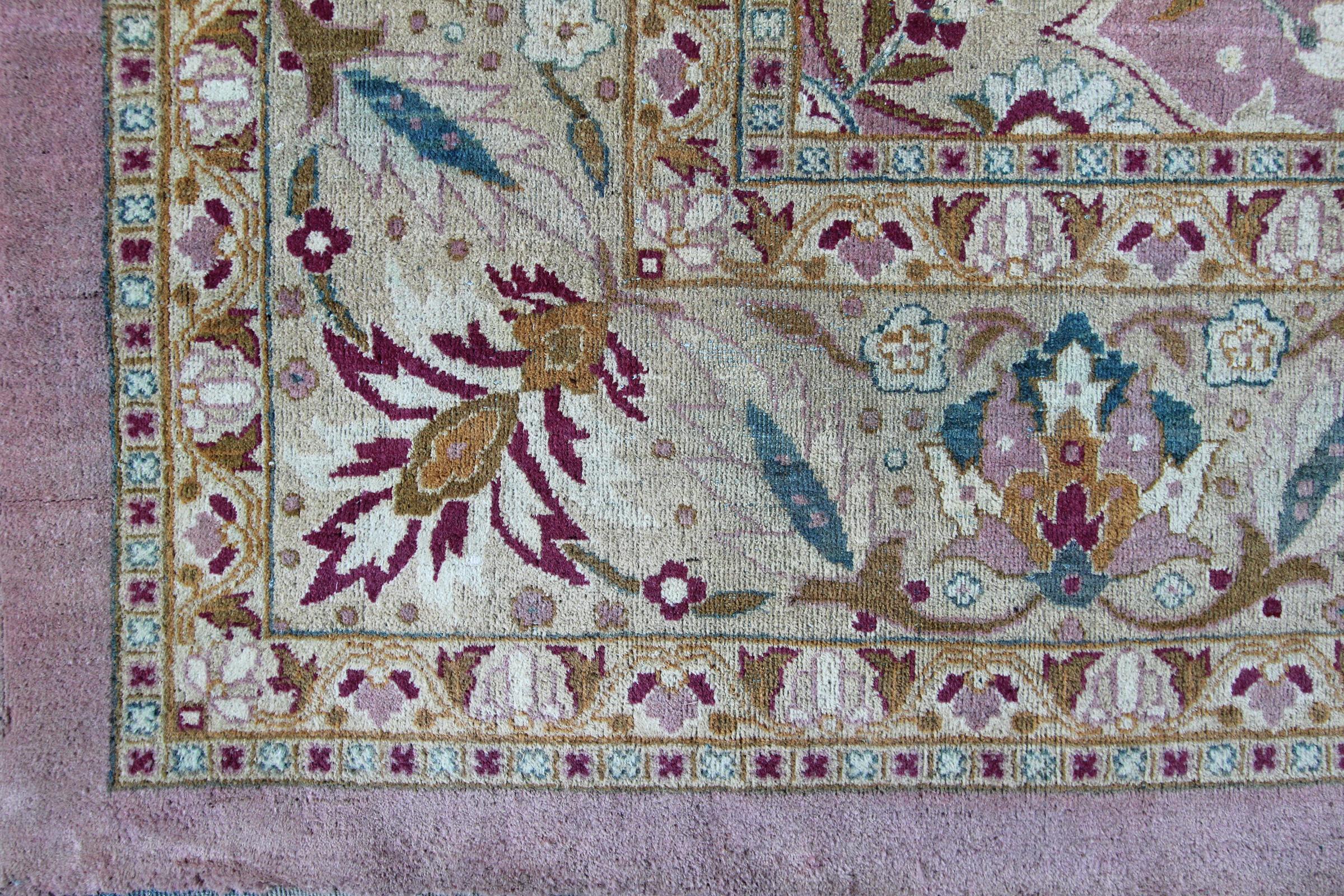 Hand-Woven Antique Amritsar Carpet, India, Soft Pink Tones For Sale