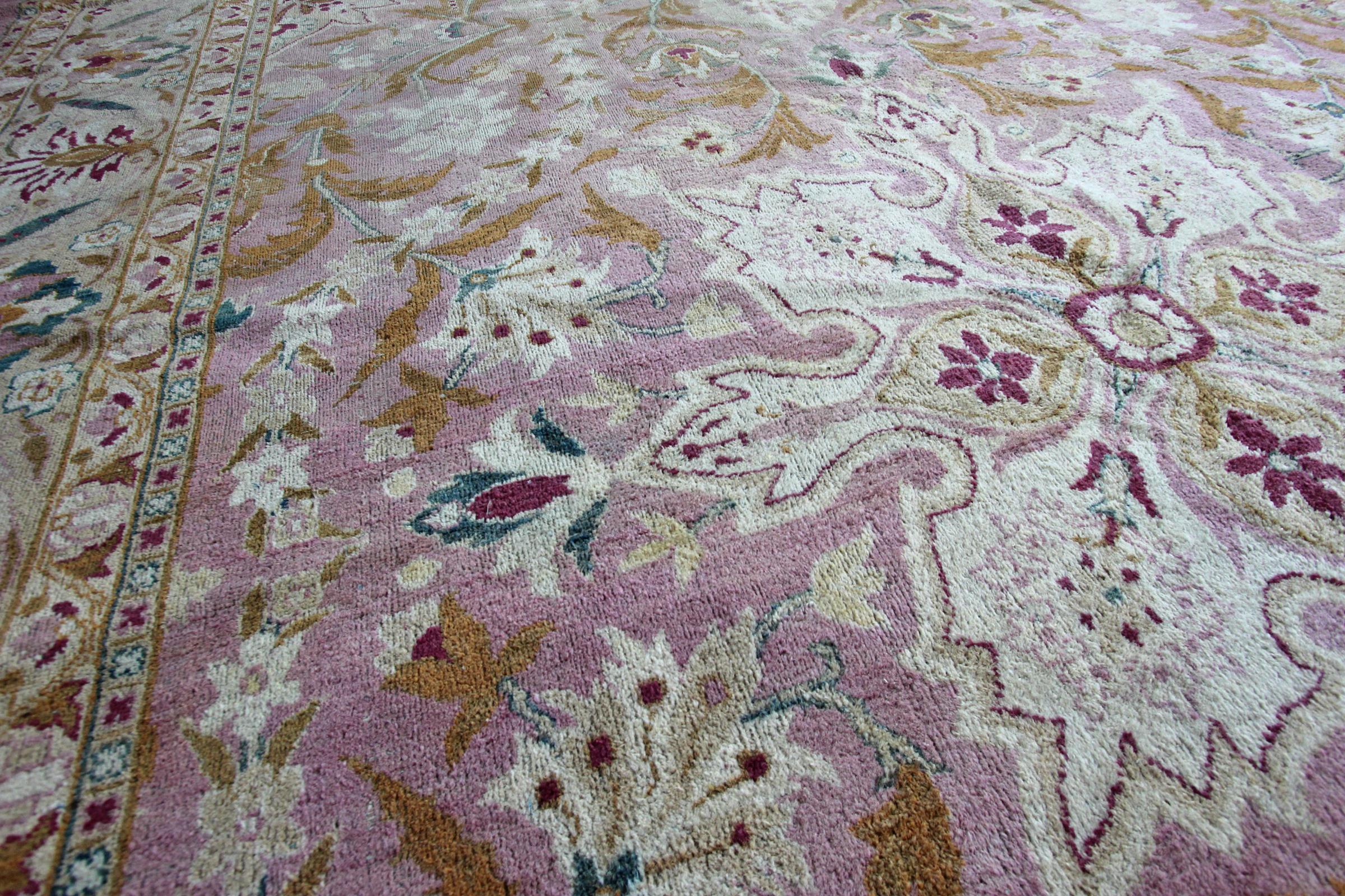 Wool Antique Amritsar Carpet, India, Soft Pink Tones For Sale