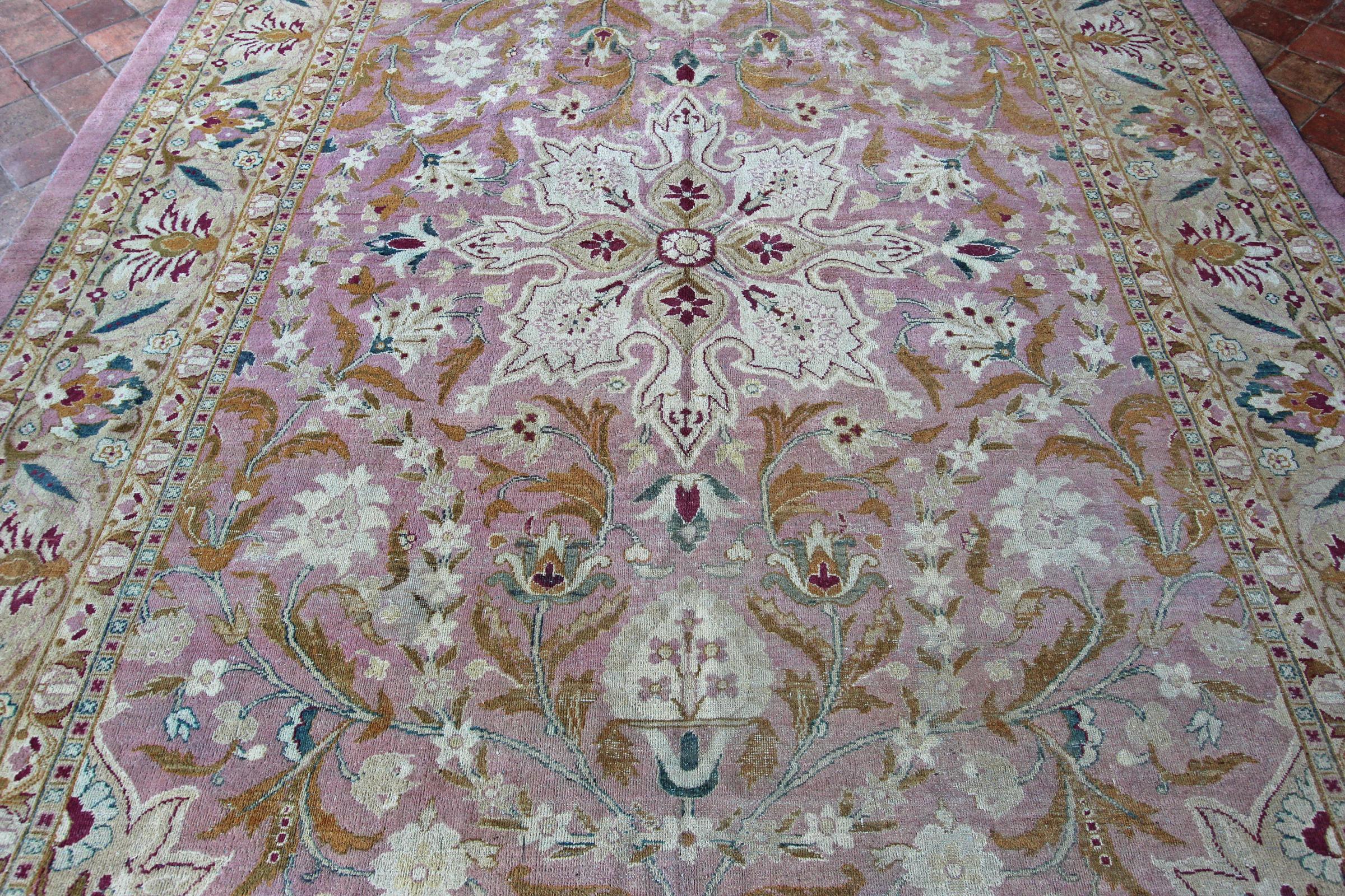 Antique Amritsar Carpet, India, Soft Pink Tones For Sale 2
