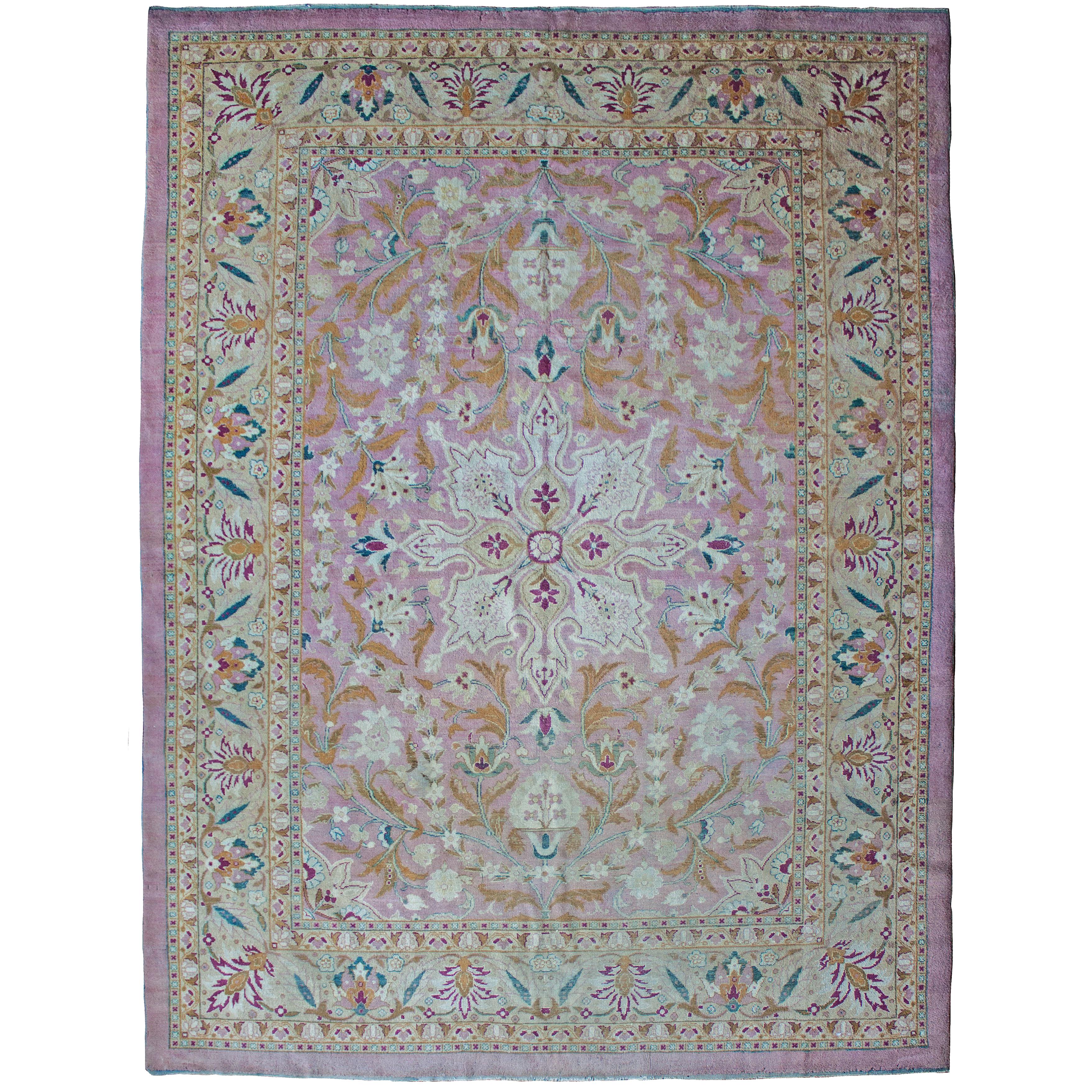 Antique Amritsar Carpet, India, Soft Pink Tones For Sale
