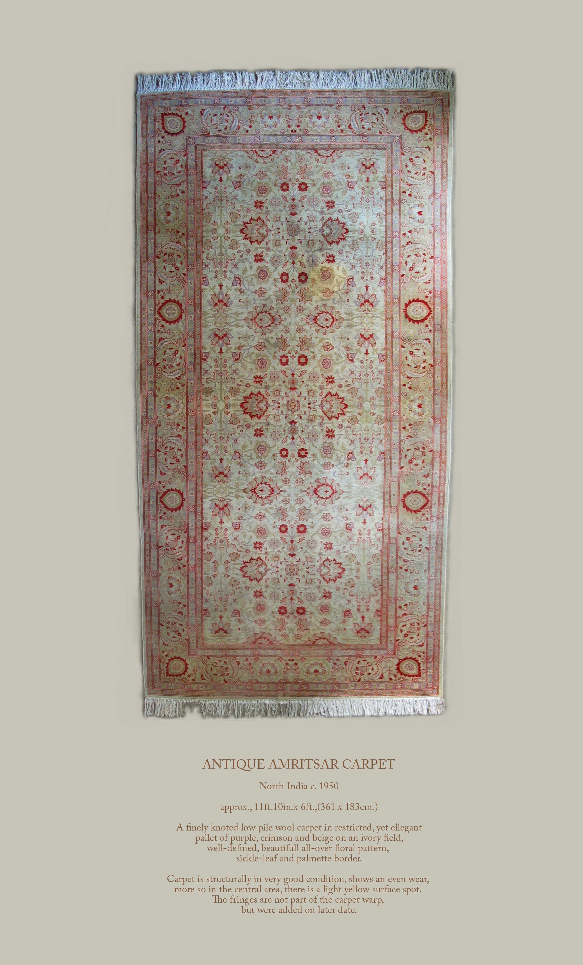 Antique Amritsar Carpet North India, circa 1950 For Sale 2