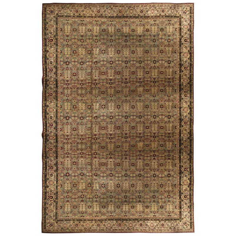 Antique Amritsar Green Blue and Cream White Wool Rug with Burgundy ...