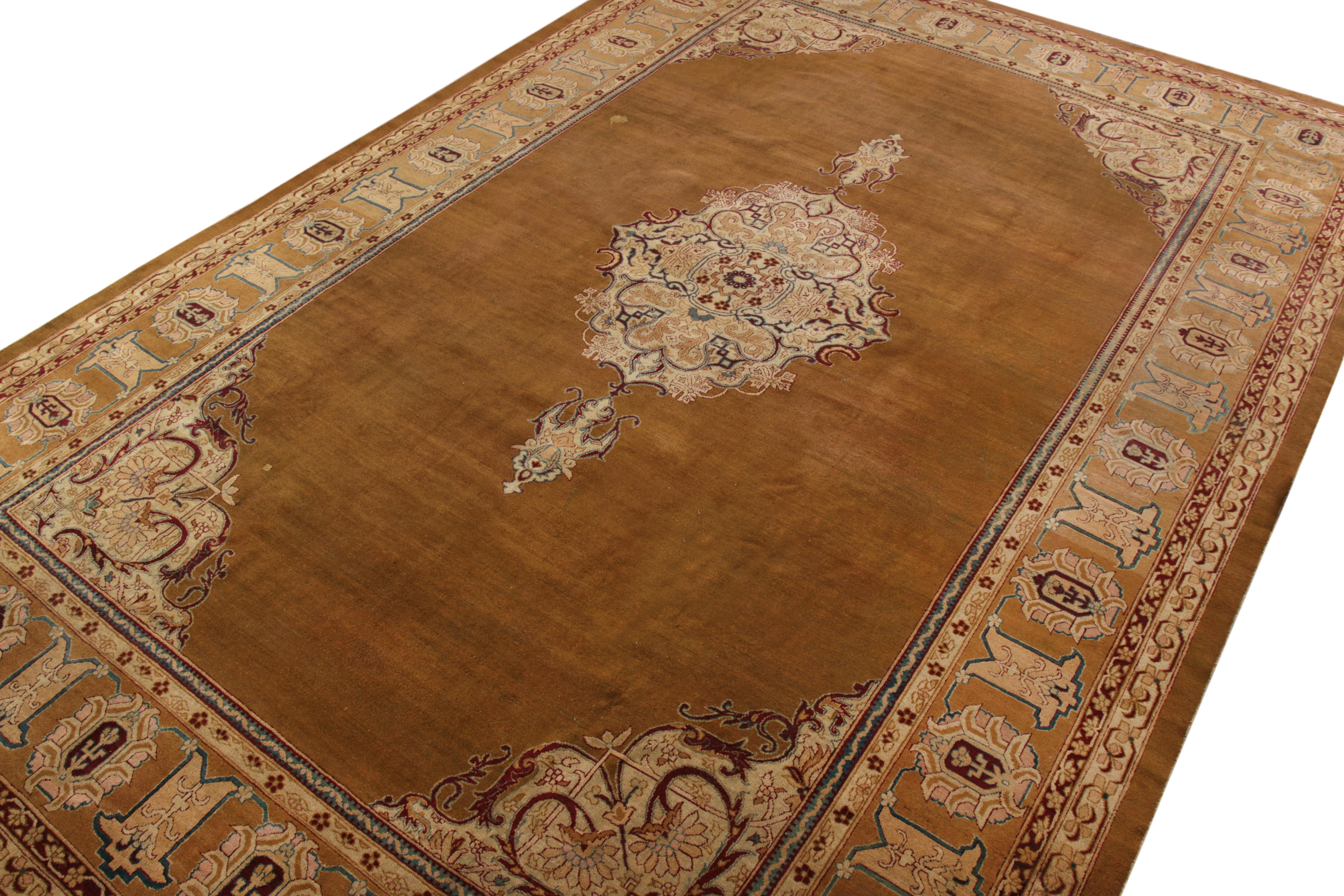 Indian Antique Amritsar Rug in Brown Open Field with Medallion For Sale