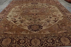 Antique Amritsar Rug in Beige-Brown Tones with Floral Medallion - Rug & Kilim