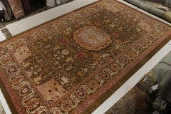 Antique Amritsar rug in Greenish-Brown, Pink Gold with Pictorial