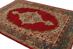 Antique Amritsar Rug in Red Open Field with Floral Medallion, from Rug & Kilim