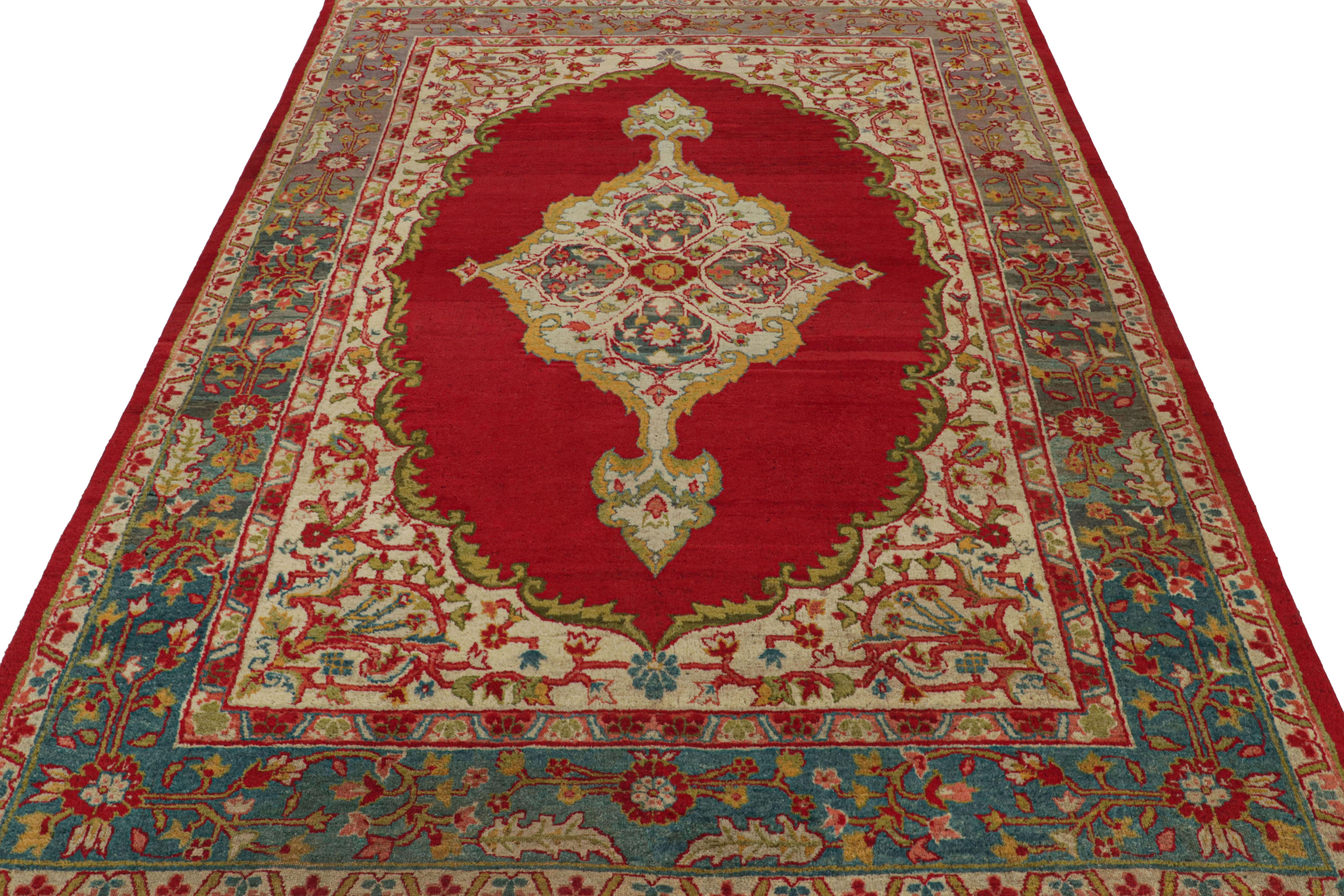 Indian Antique Amritsar Rug in Red Open Field with Floral Medallion, from Rug & Kilim For Sale