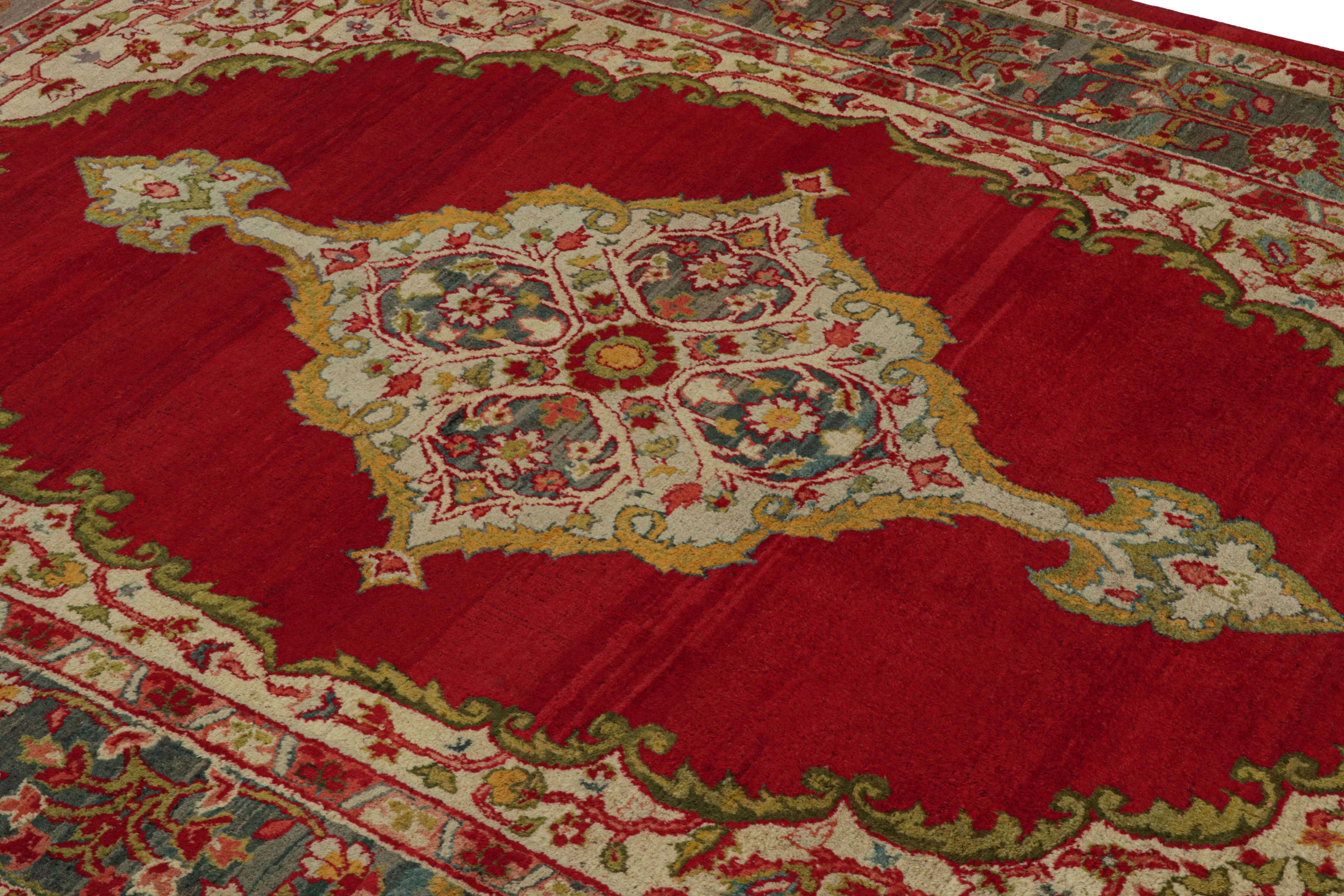 Hand-Knotted Antique Amritsar Rug in Red Open Field with Floral Medallion, from Rug & Kilim For Sale