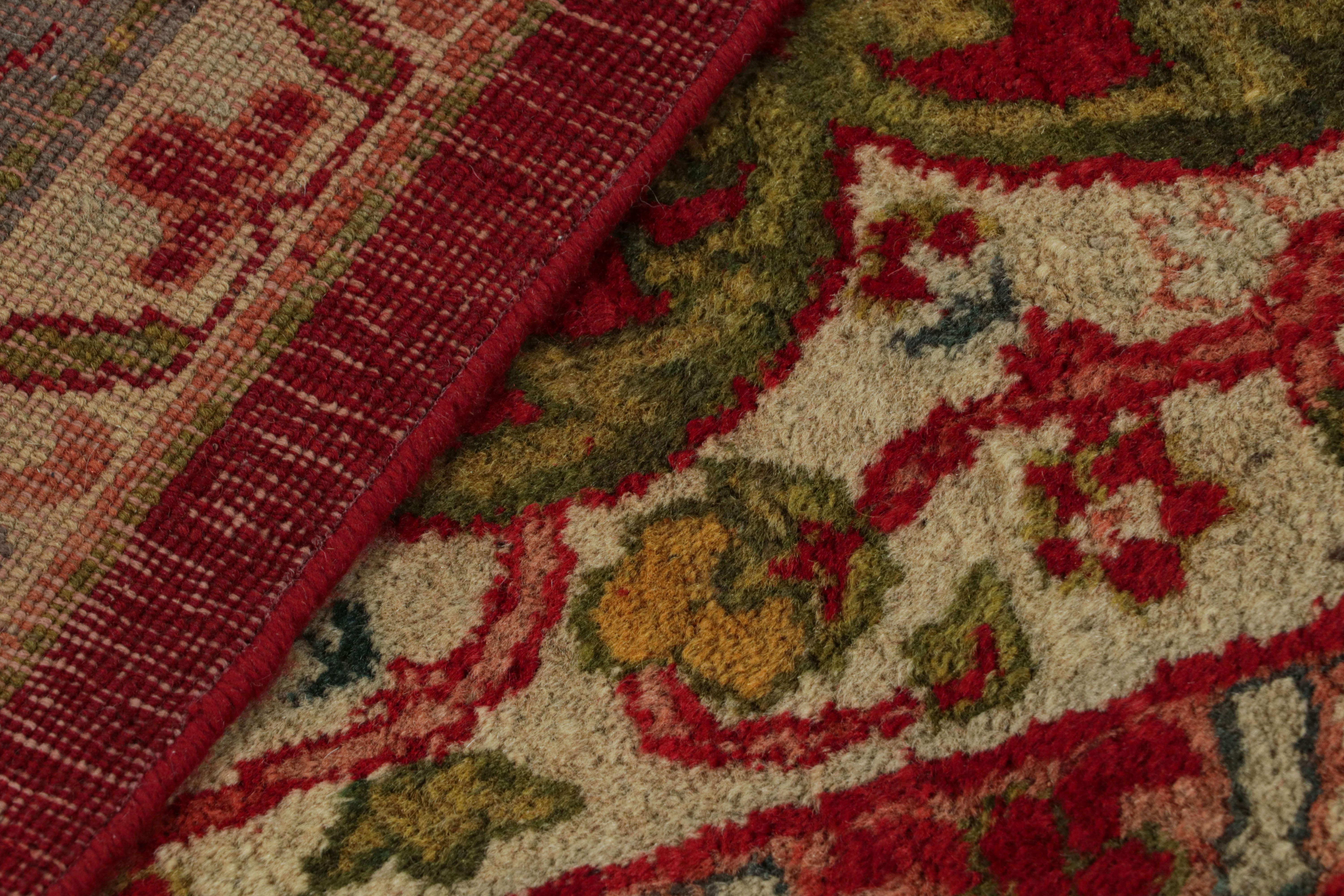 Wool Antique Amritsar Rug in Red Open Field with Floral Medallion, from Rug & Kilim For Sale